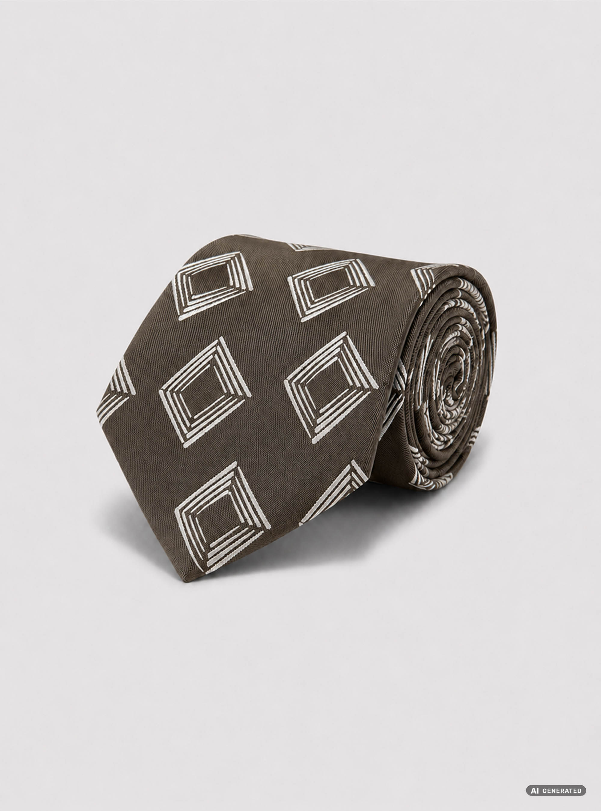 Cravatta in twill di seta fantasia geometrica, MARRONE