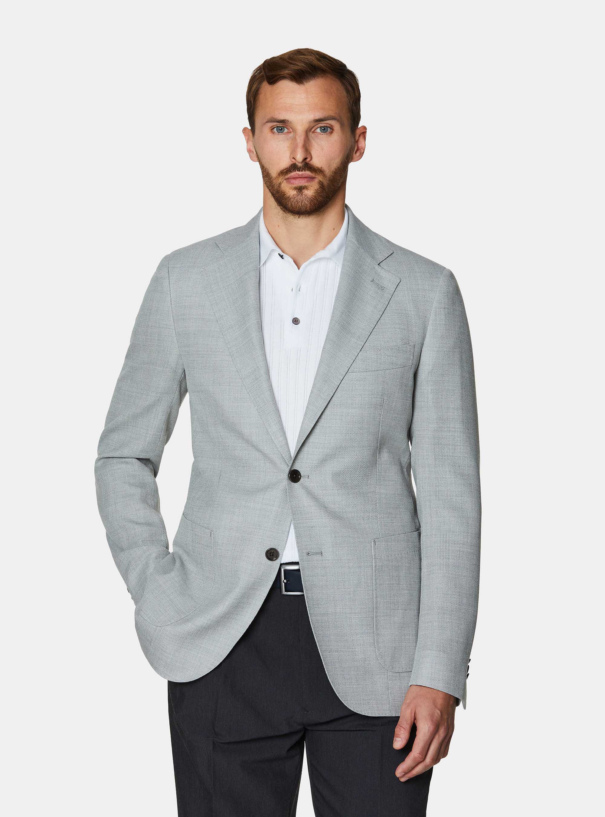 Giacca hopsack in pura lana, GRIGIO CHIARO