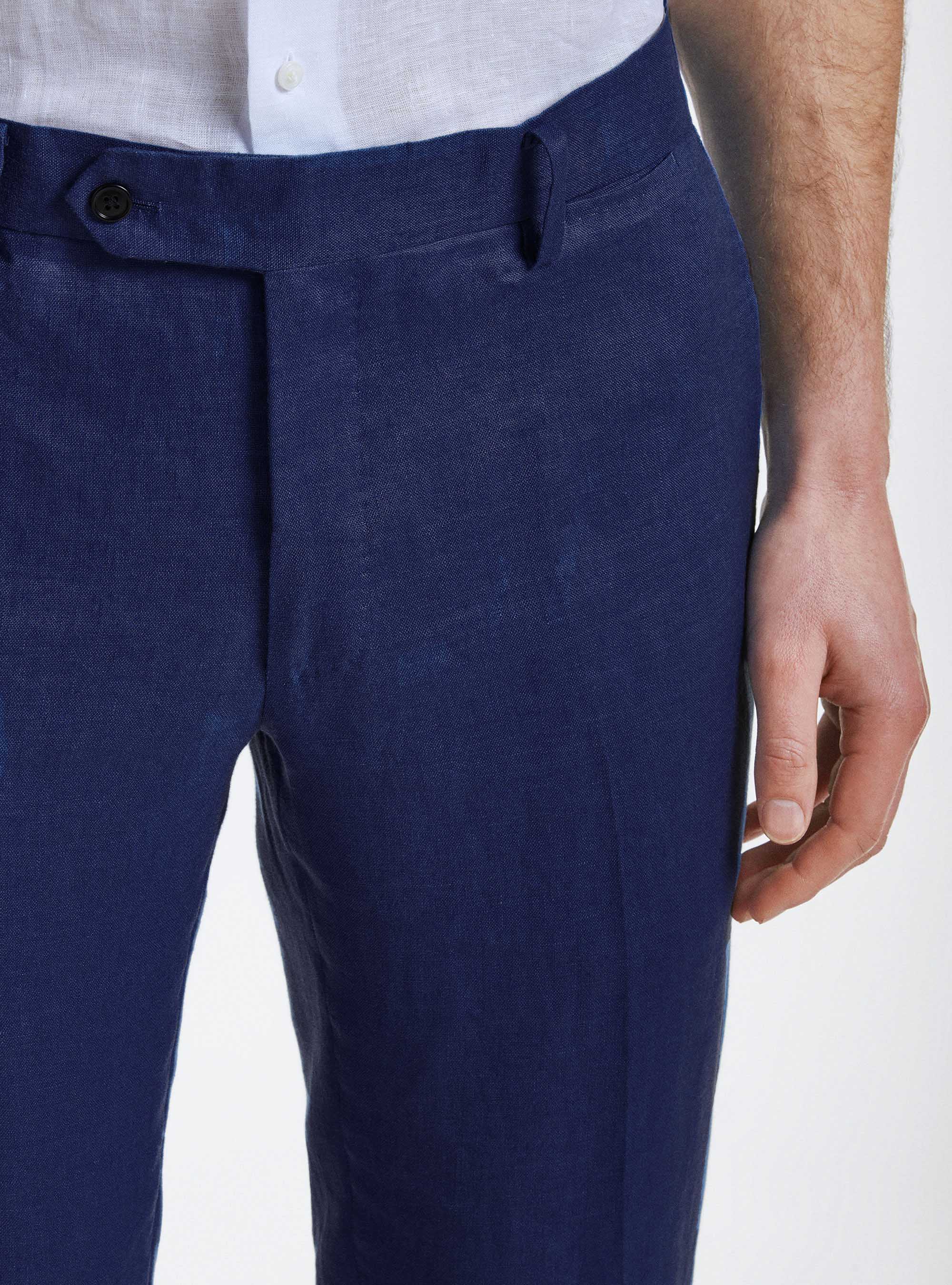 Pantaloni per abito in puro lino, BLU