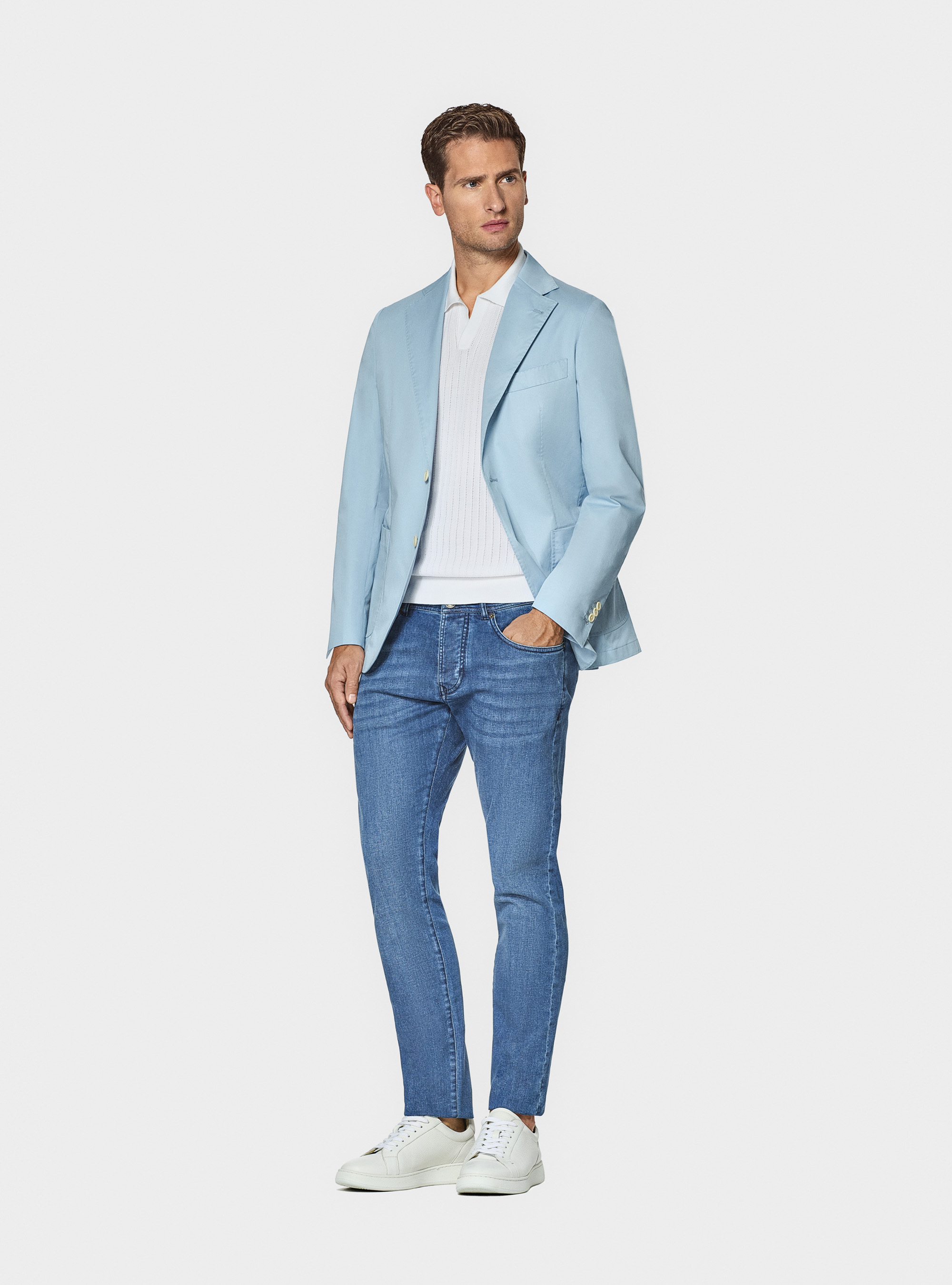 Giacca in cotone popeline, AZZURRO