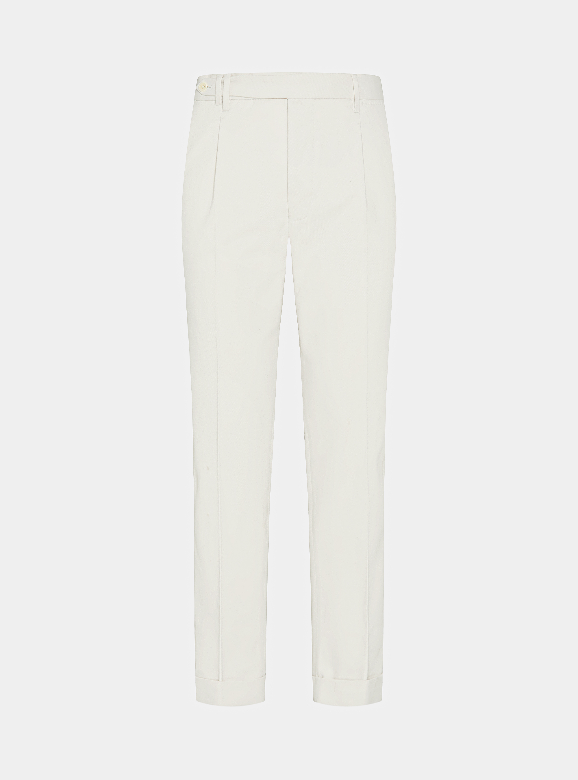 Pantaloni con pince in twill di cotone e cashmere, PANNA