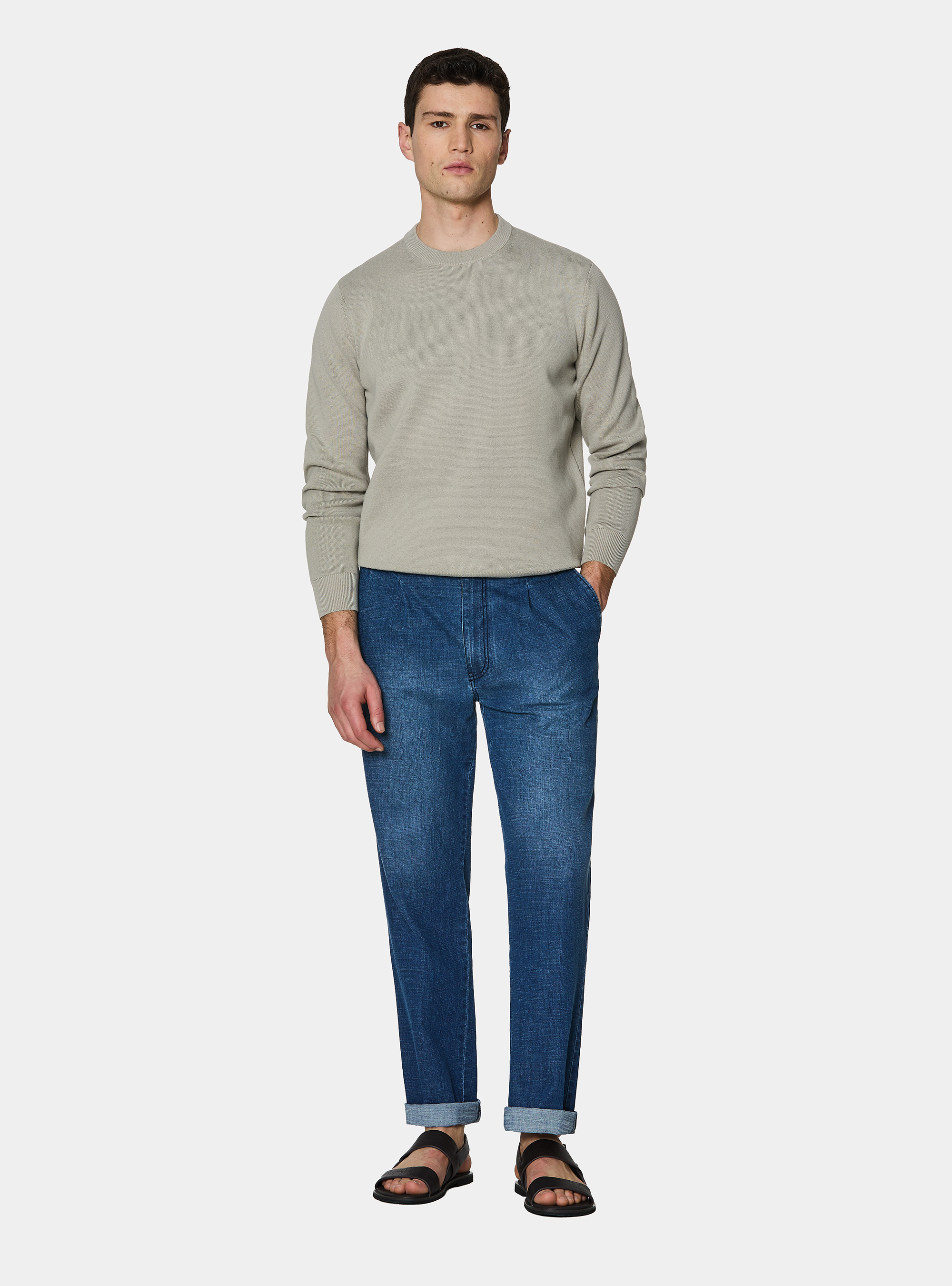 Maglia girocollo in misto cotone, SABBIA