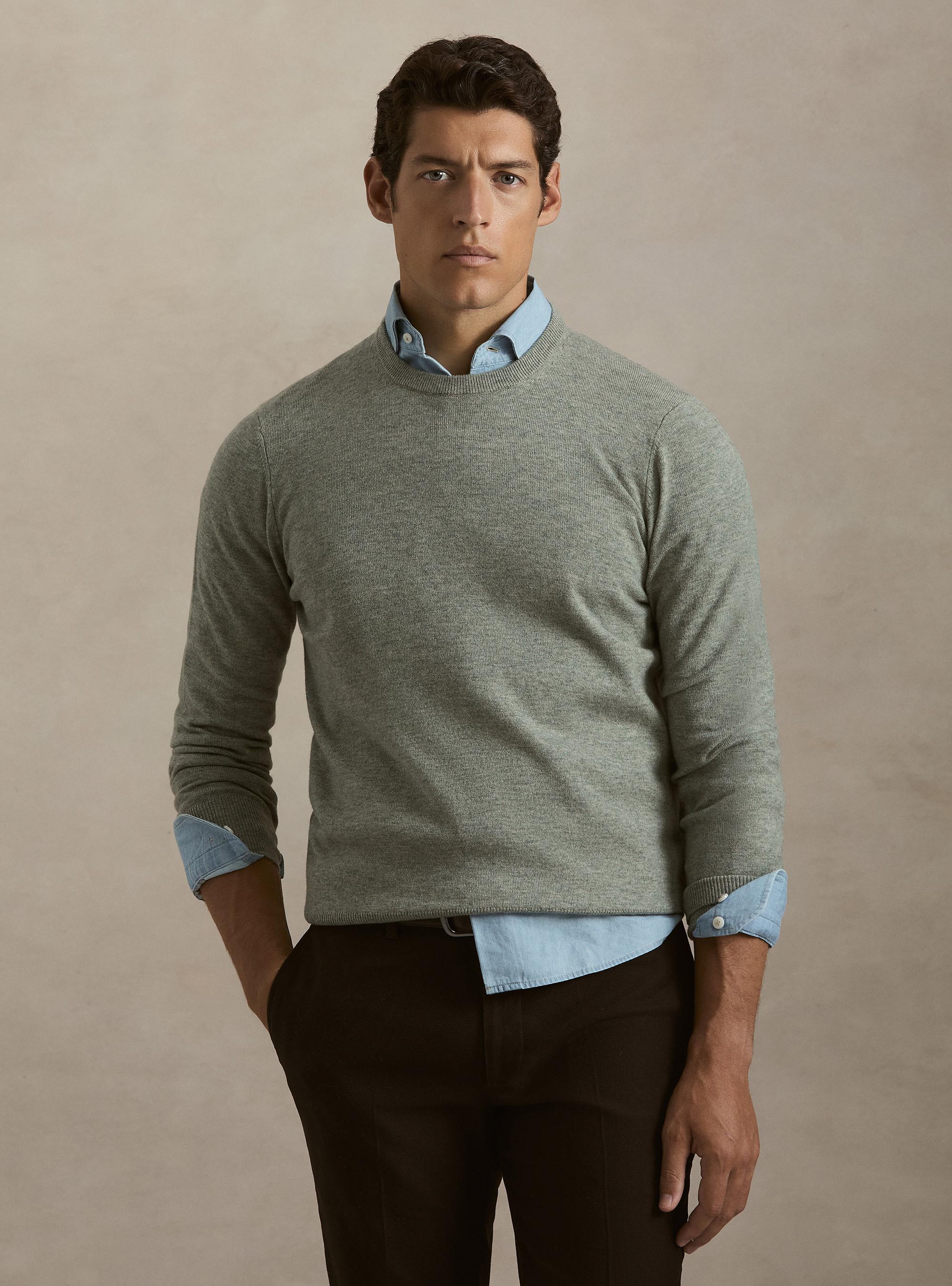Girocollo in maglia in lana e cashmere, VERDE GIADA 0655C