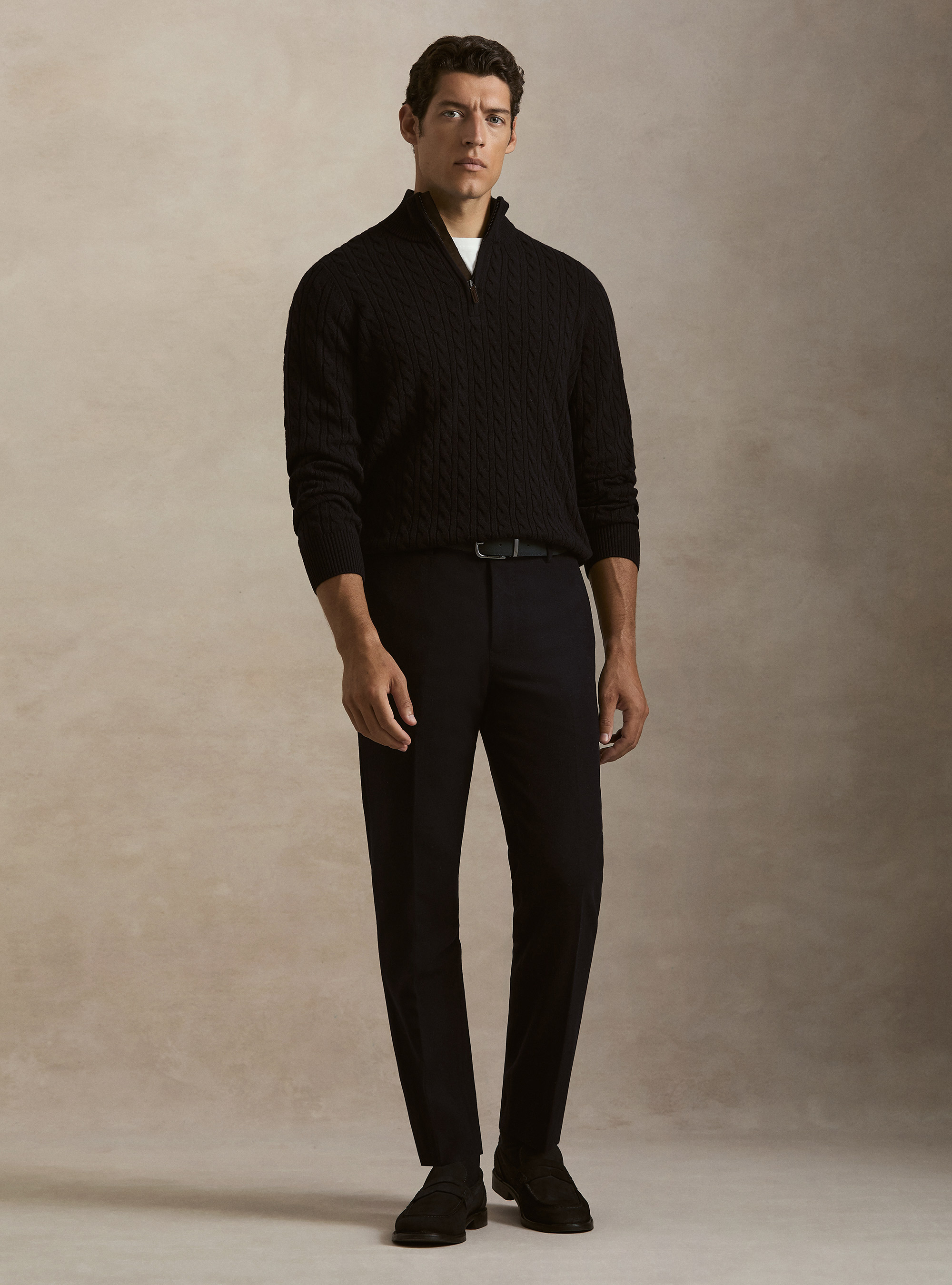 Maglia lupetto a trecce in lana e cashmere, BLU NAVY