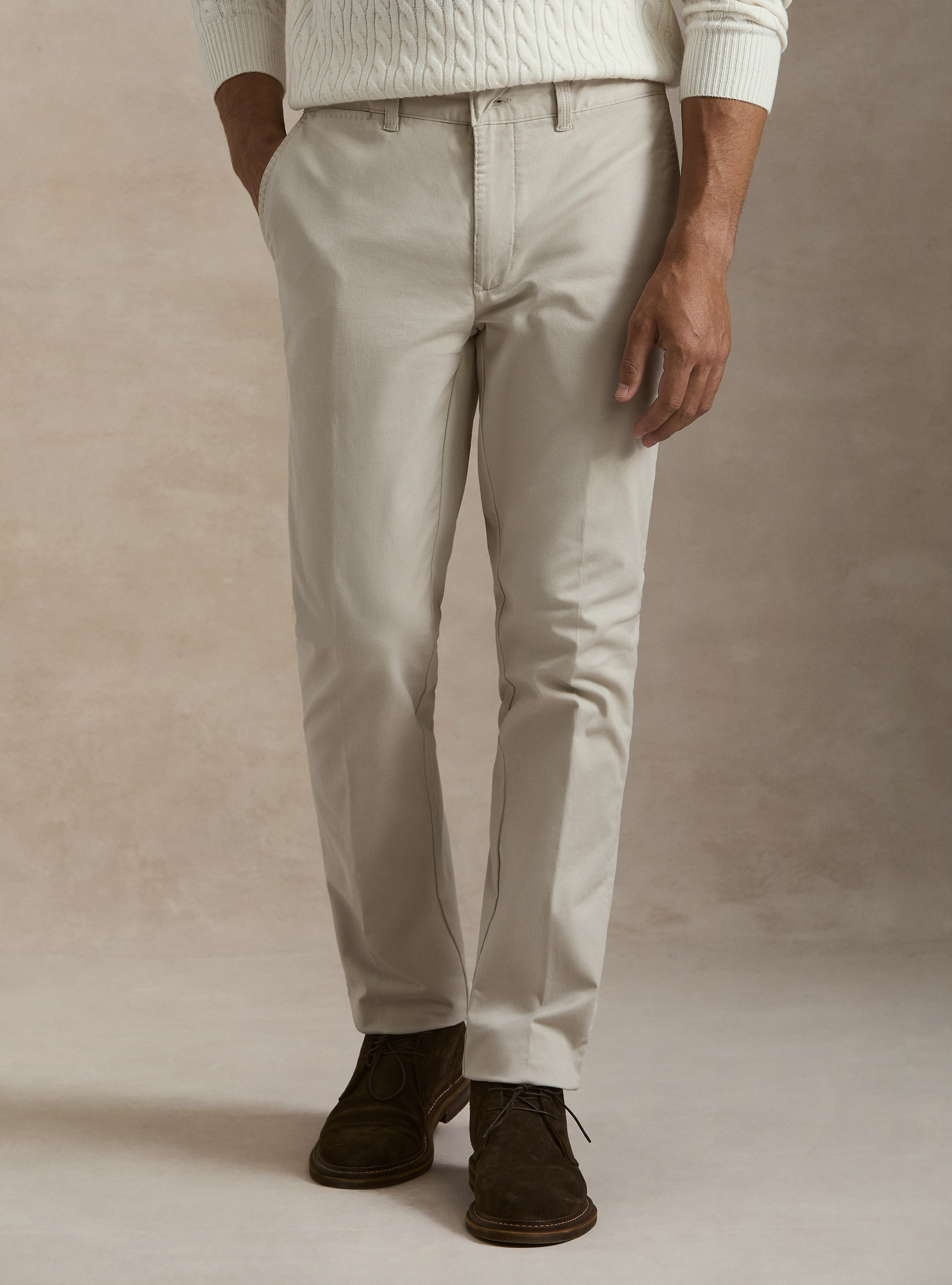 Pantaloni chino slim fit in twill stretch, ECRU 0536C