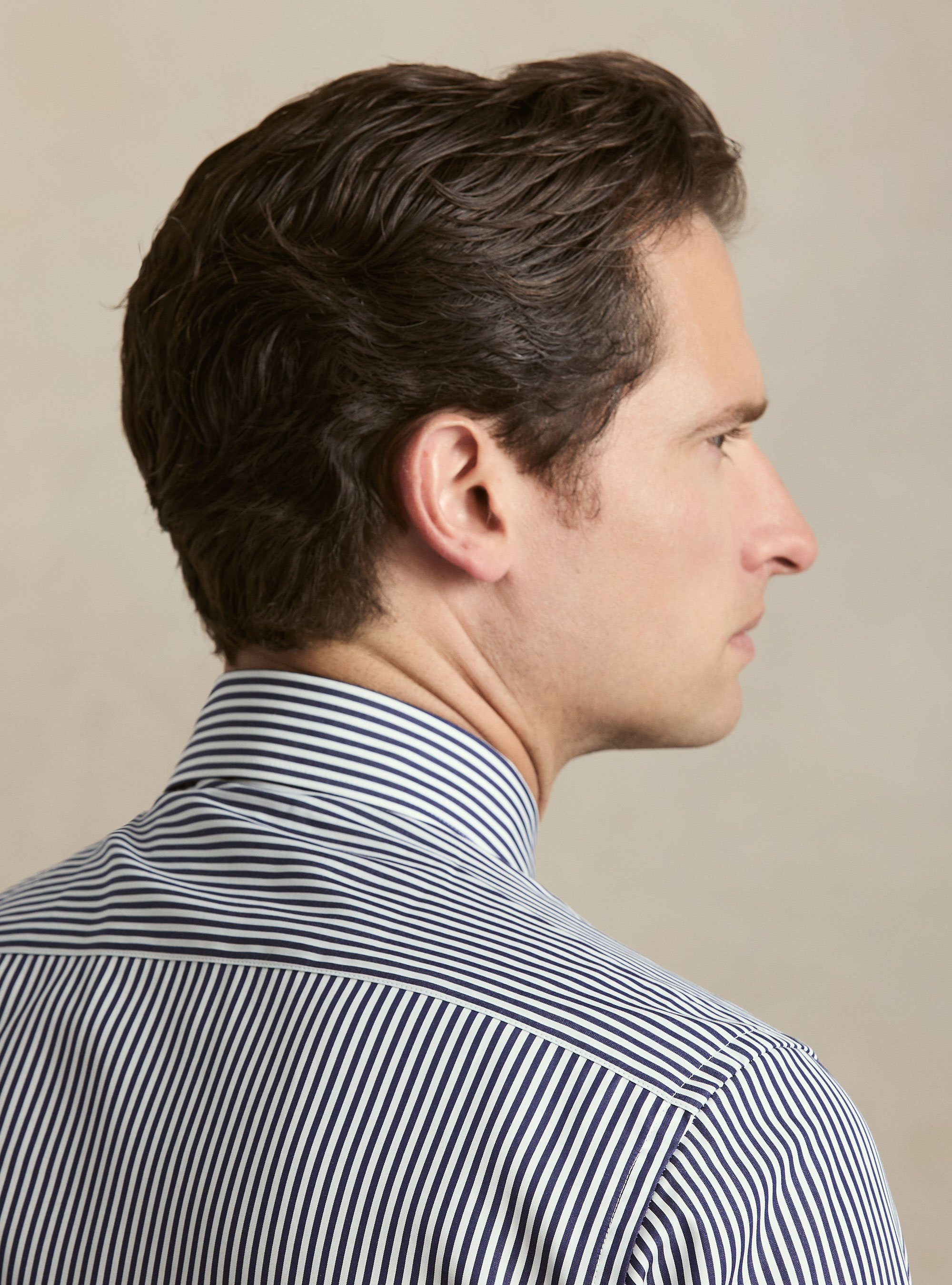 Camicia rigata in cotone popeline, BLU NAVY