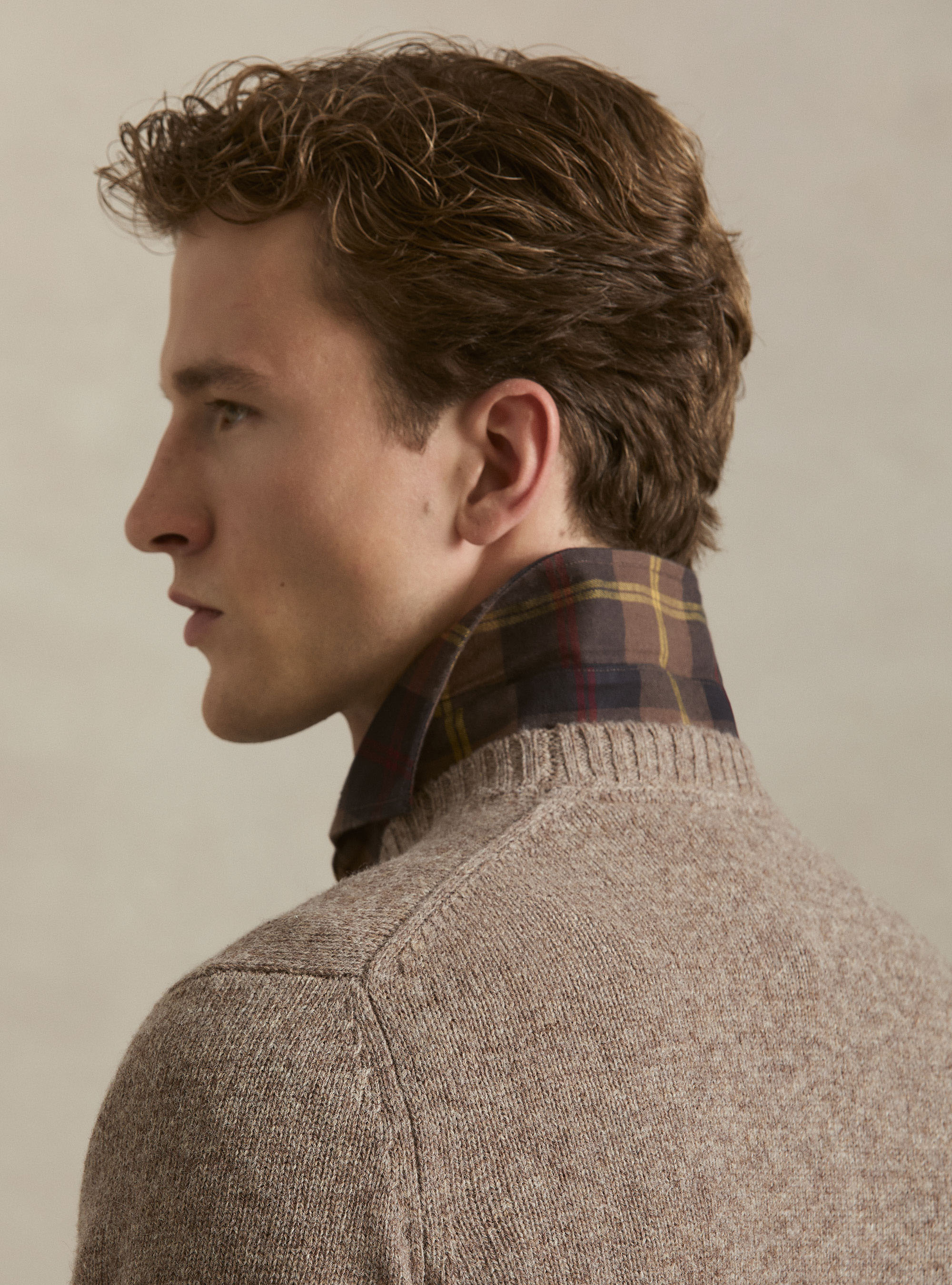 Maglia girocollo in pura lana shetland, FANGO