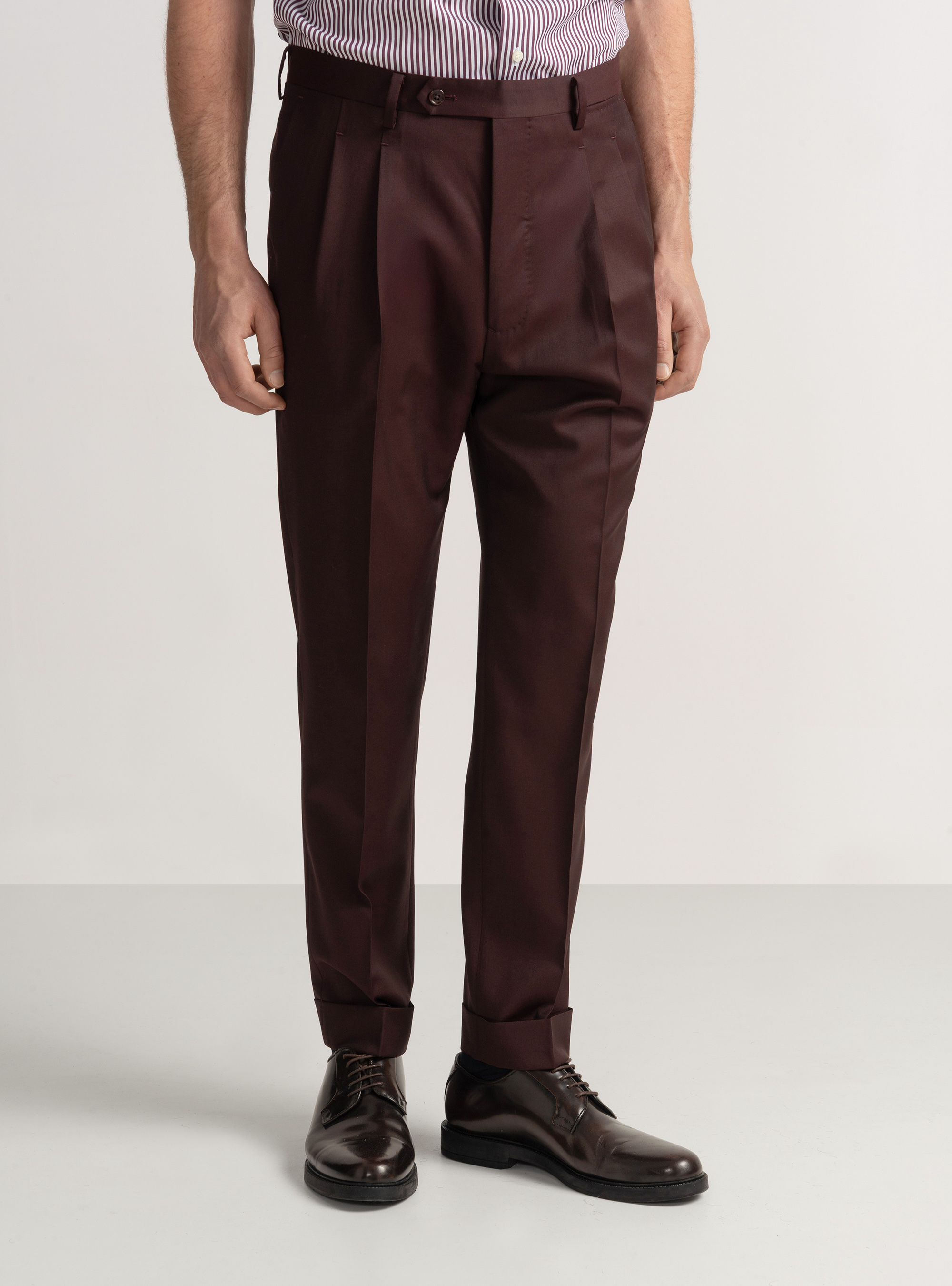 Pantaloni con pince per abito doppiopetto in lana reda superfine 110's, BORDEAUX