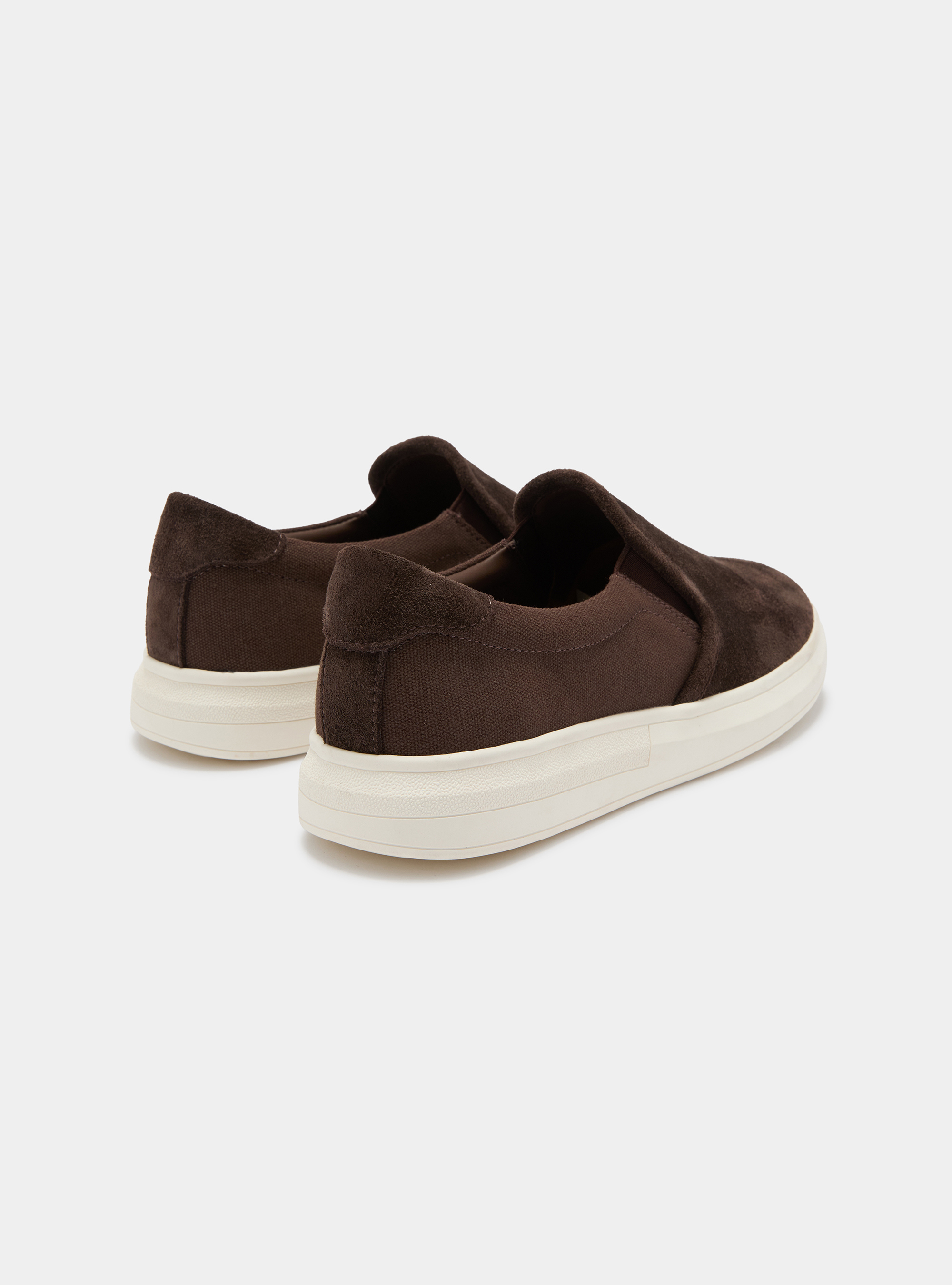 Slip on in suede e canvas, MARRONE
