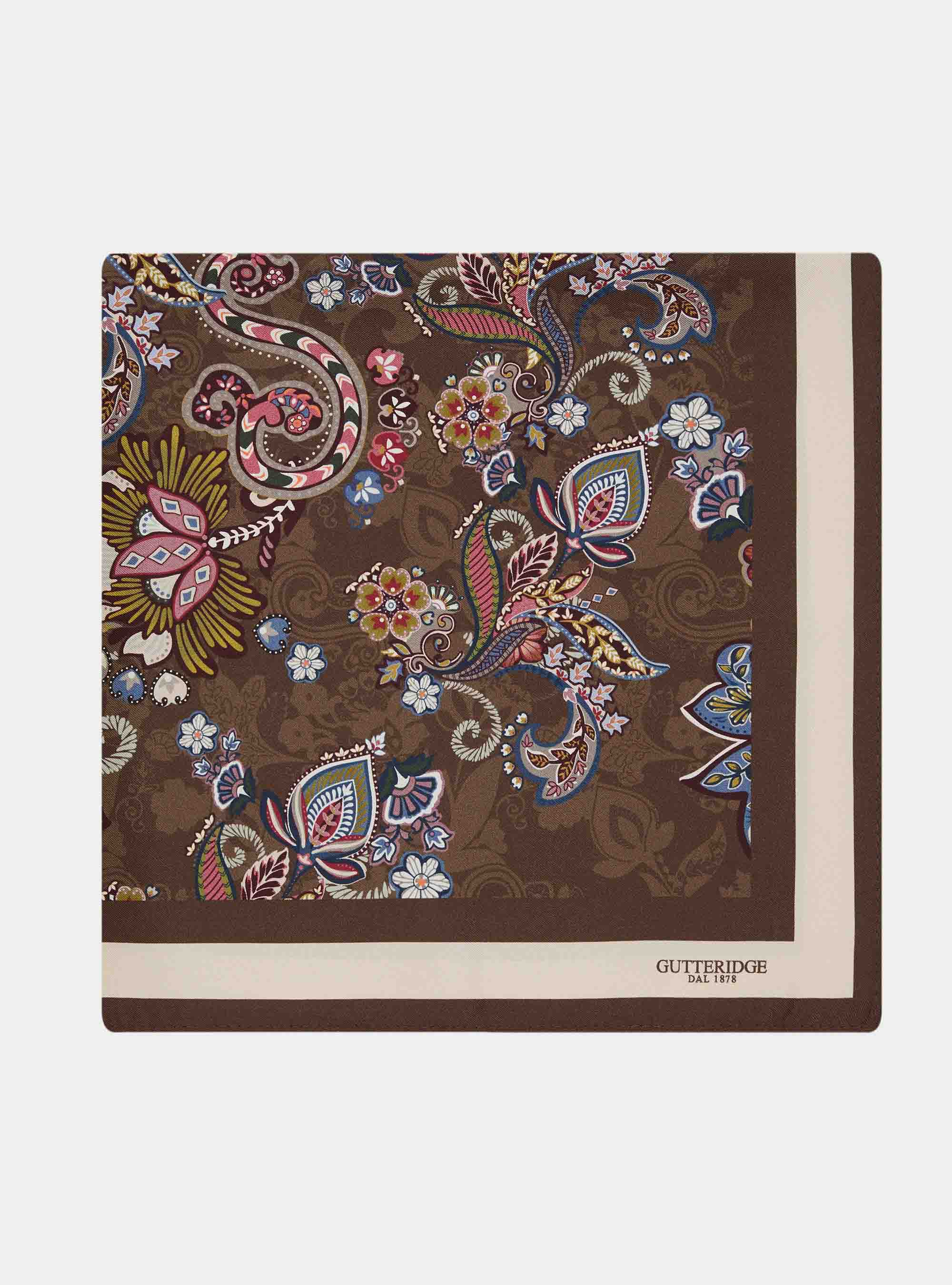 Foulard in seta stampa floreale, MARRONE