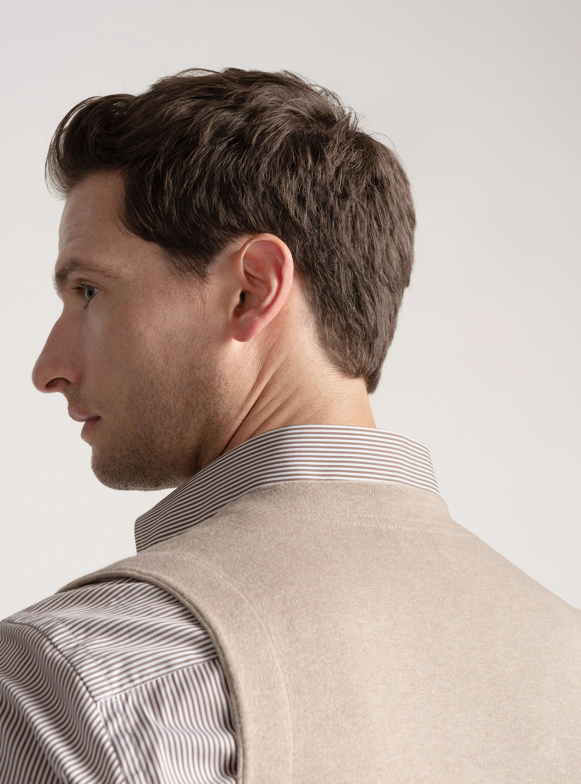 Gilet doppiopetto in maglia di cotone e cashmere, SABBIA