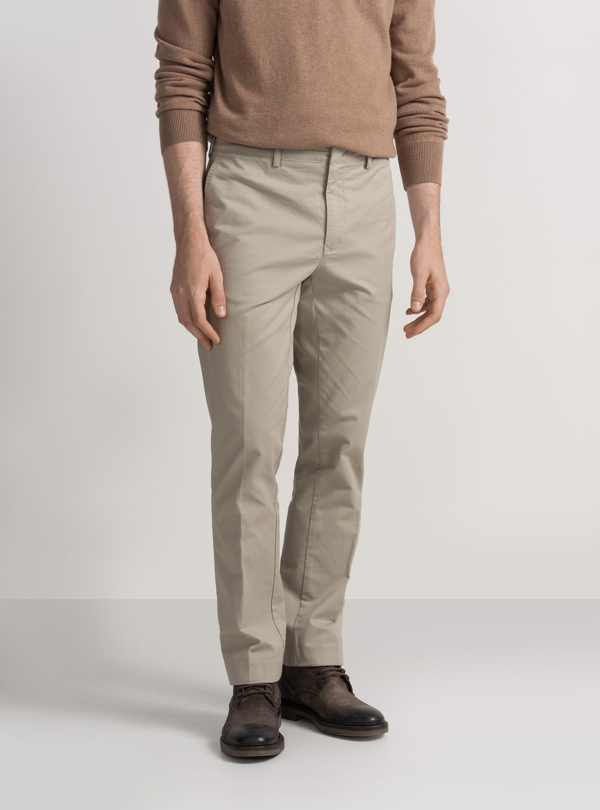 Pantaloni chino slim fit in twill stretch, ECRU