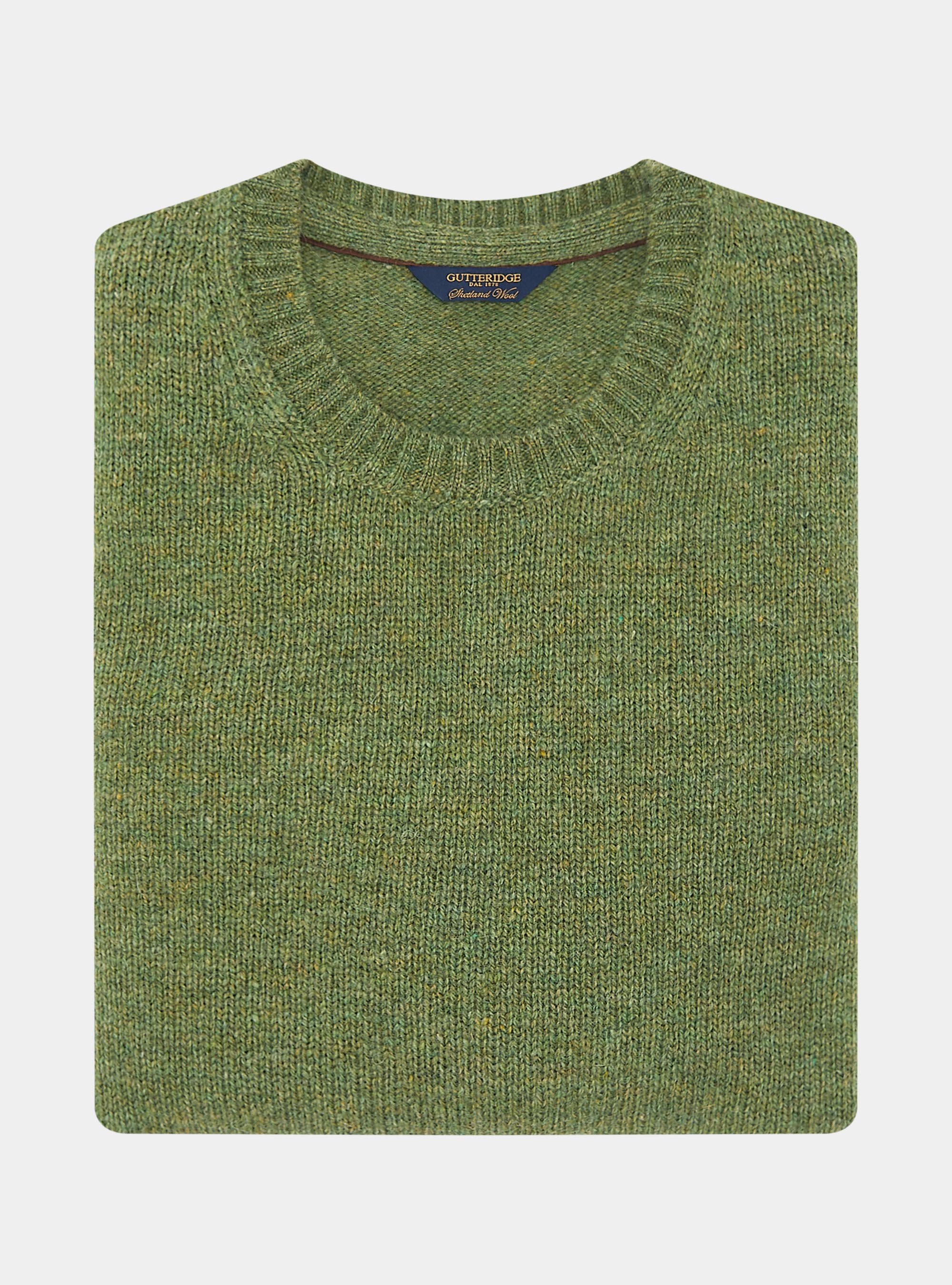 Maglia girocollo in pura lana shetland, OLIVA