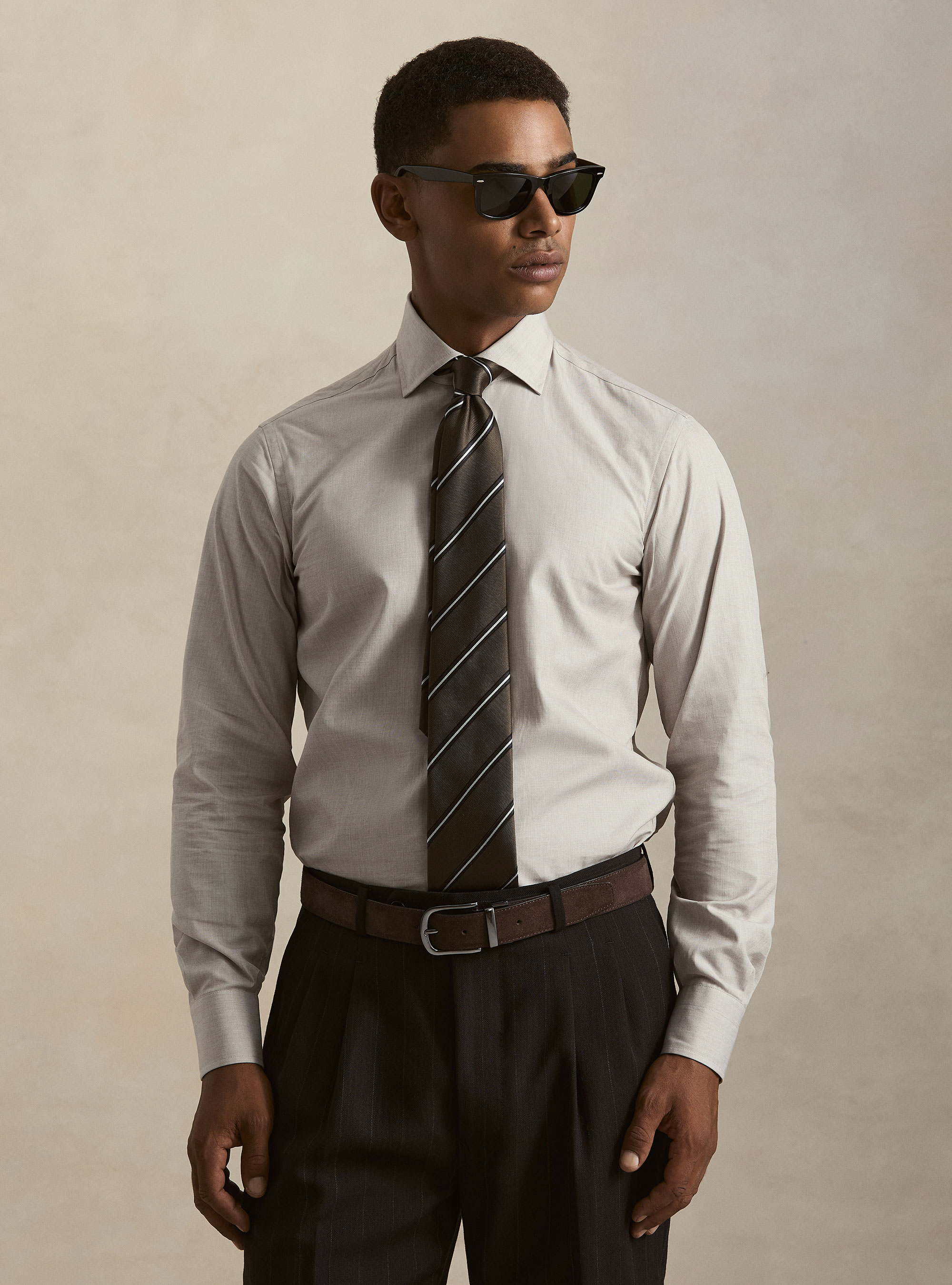 Camicia in cotone fil a fil, FANGO