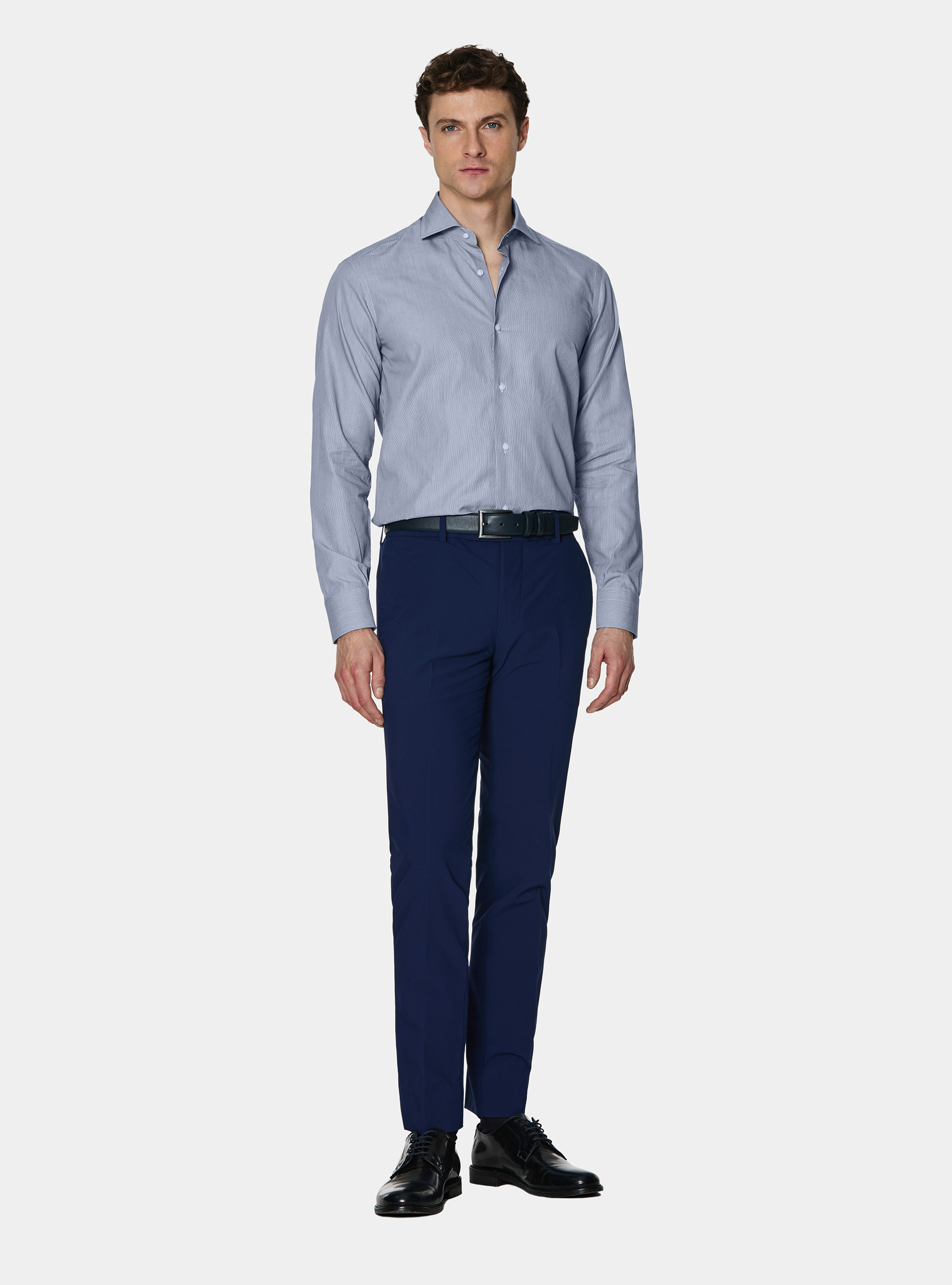 Camicia in popeline di cotone millerighe, BLU NAVY
