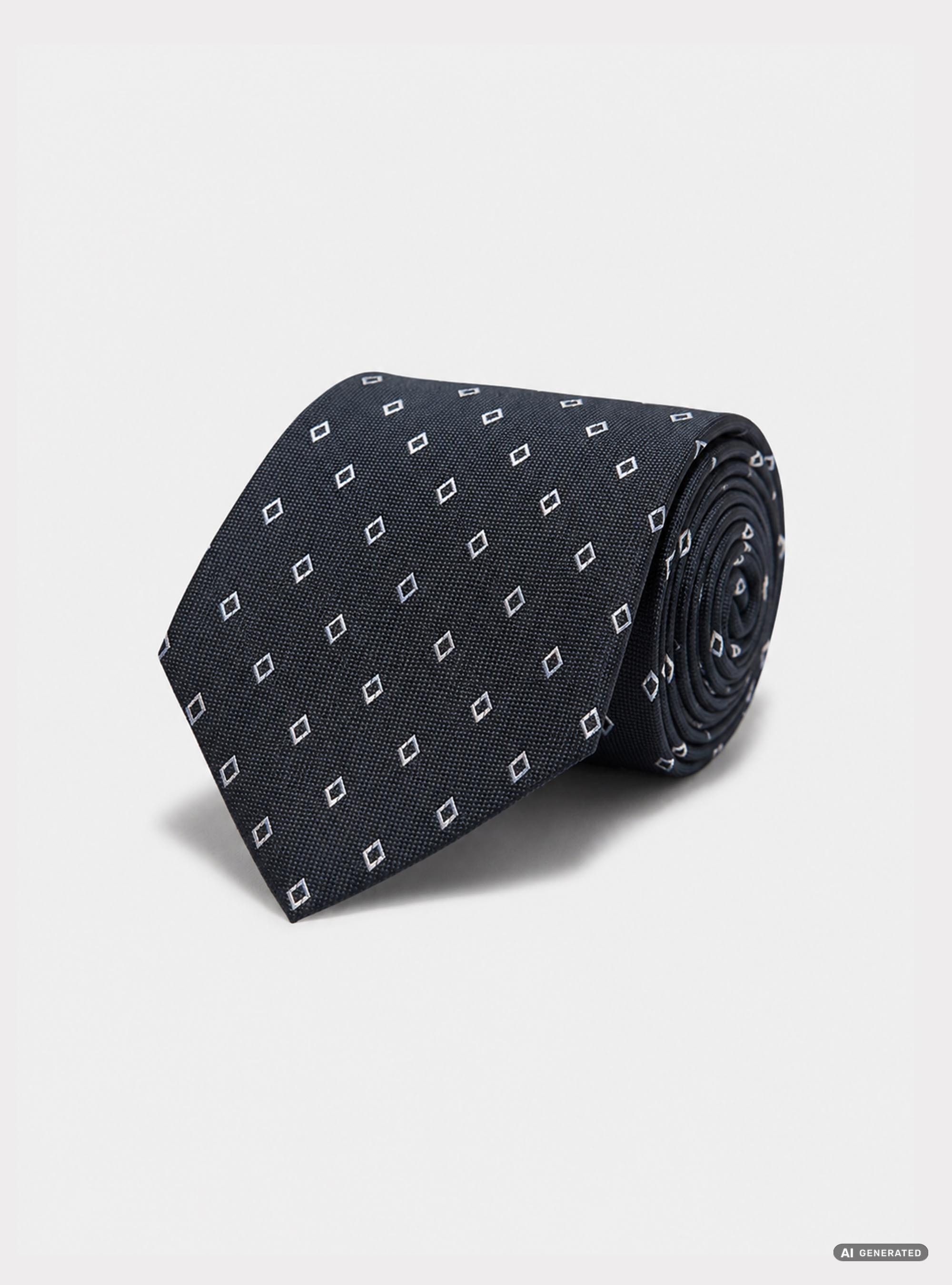 Cravatta in seta jacquard con micro fantasia rombi, BLU NAVY