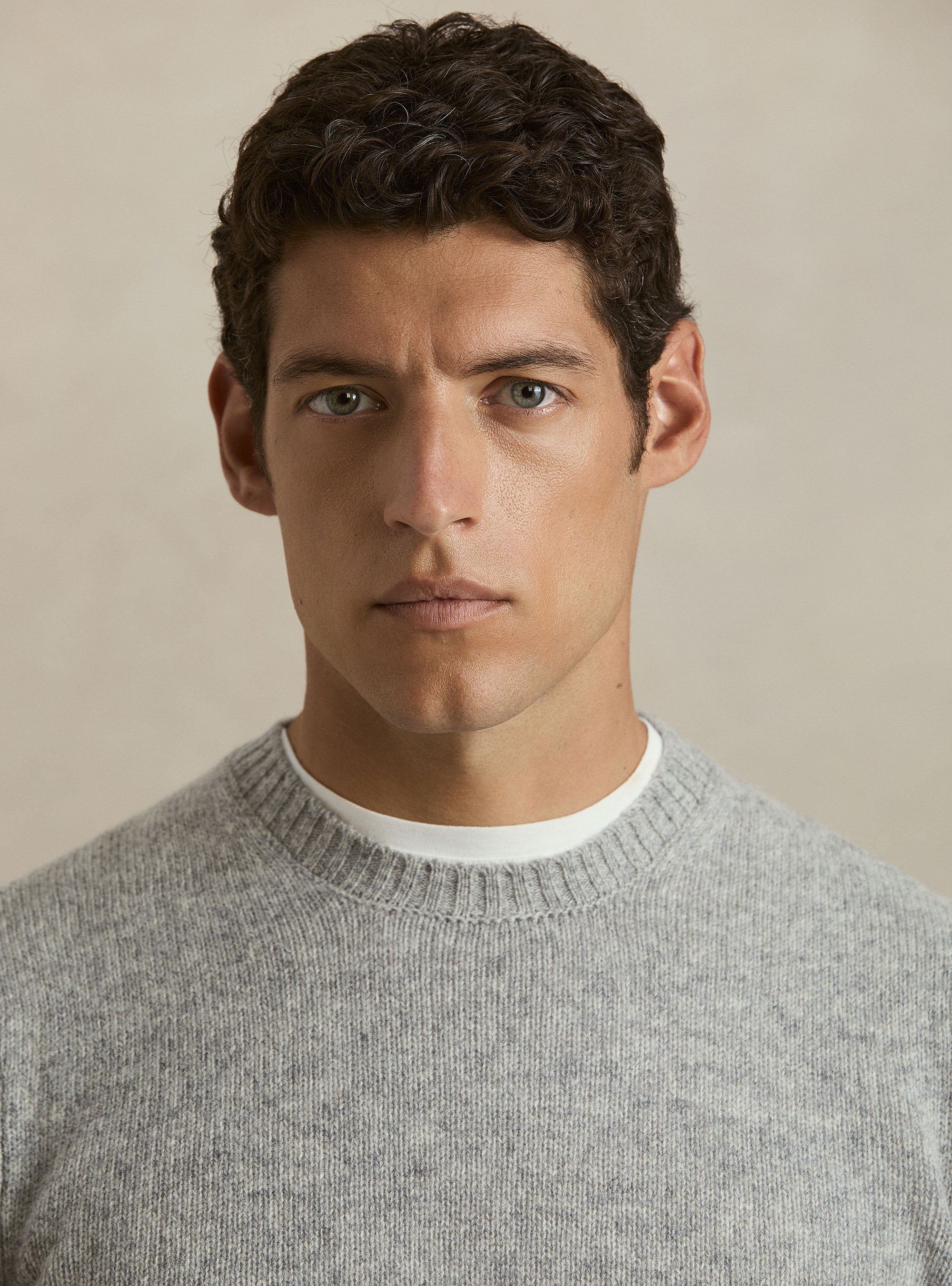 Maglia girocollo in pura lana shetland, GRIGIO CHIARO MELANGE