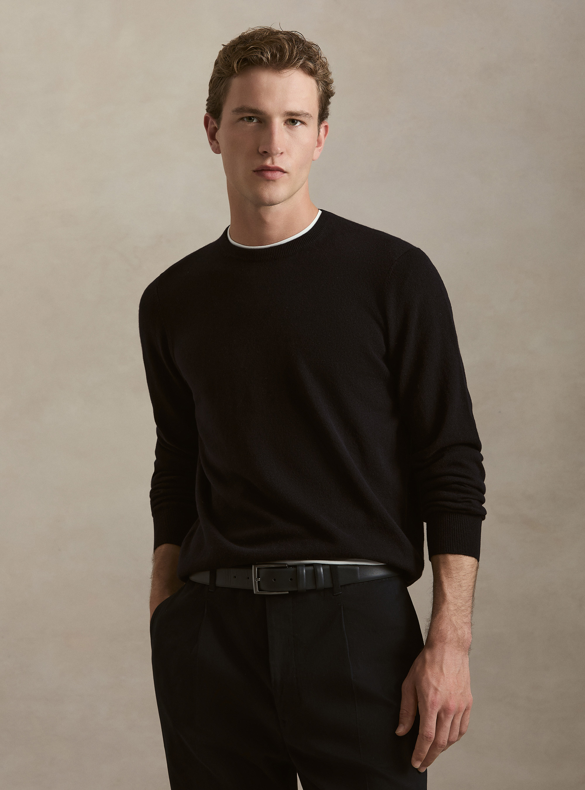 Maglia girocollo in 100% cashmere, BLU NAVY