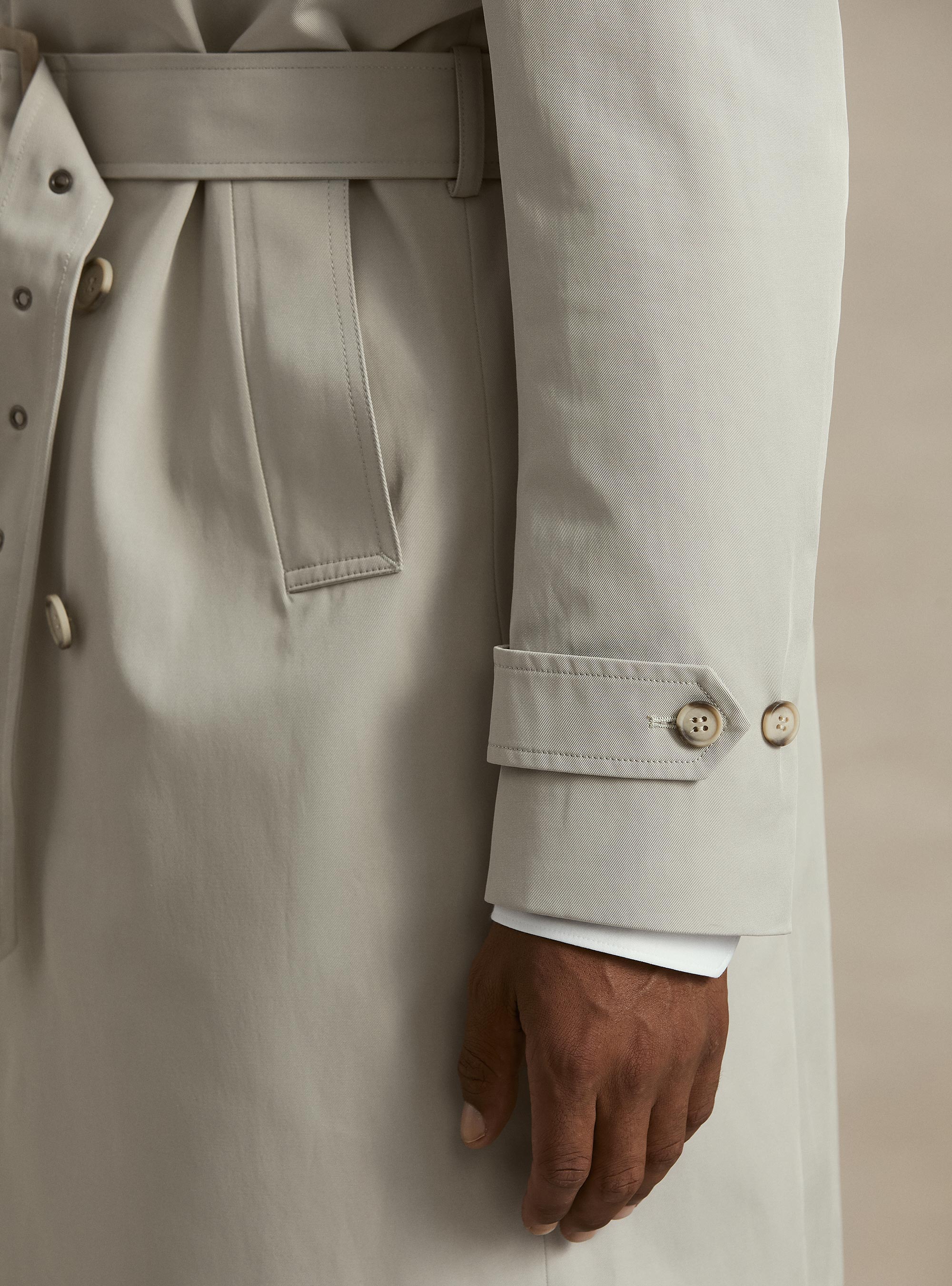 Trench doppiopetto in misto cotone, ECRU