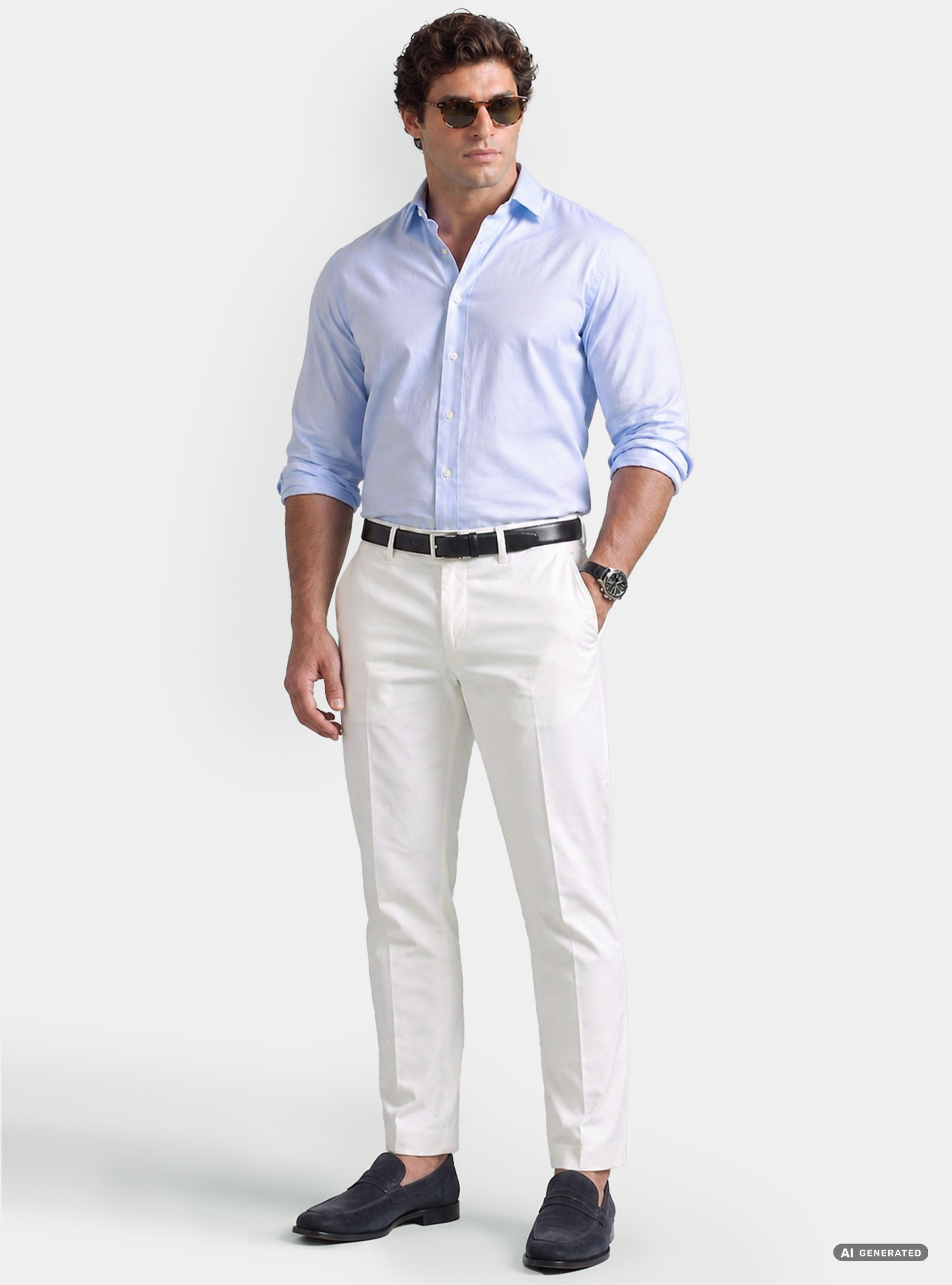 Camicia custom fit in popeline di cotone, AZZURRO
