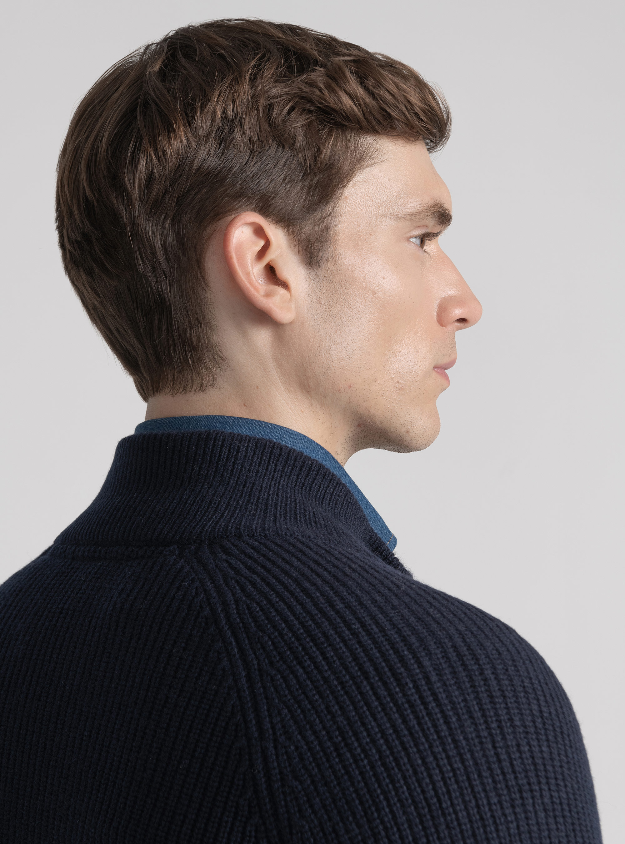 Cardigan con zip in maglia raglan in lana merino, BLU NAVY