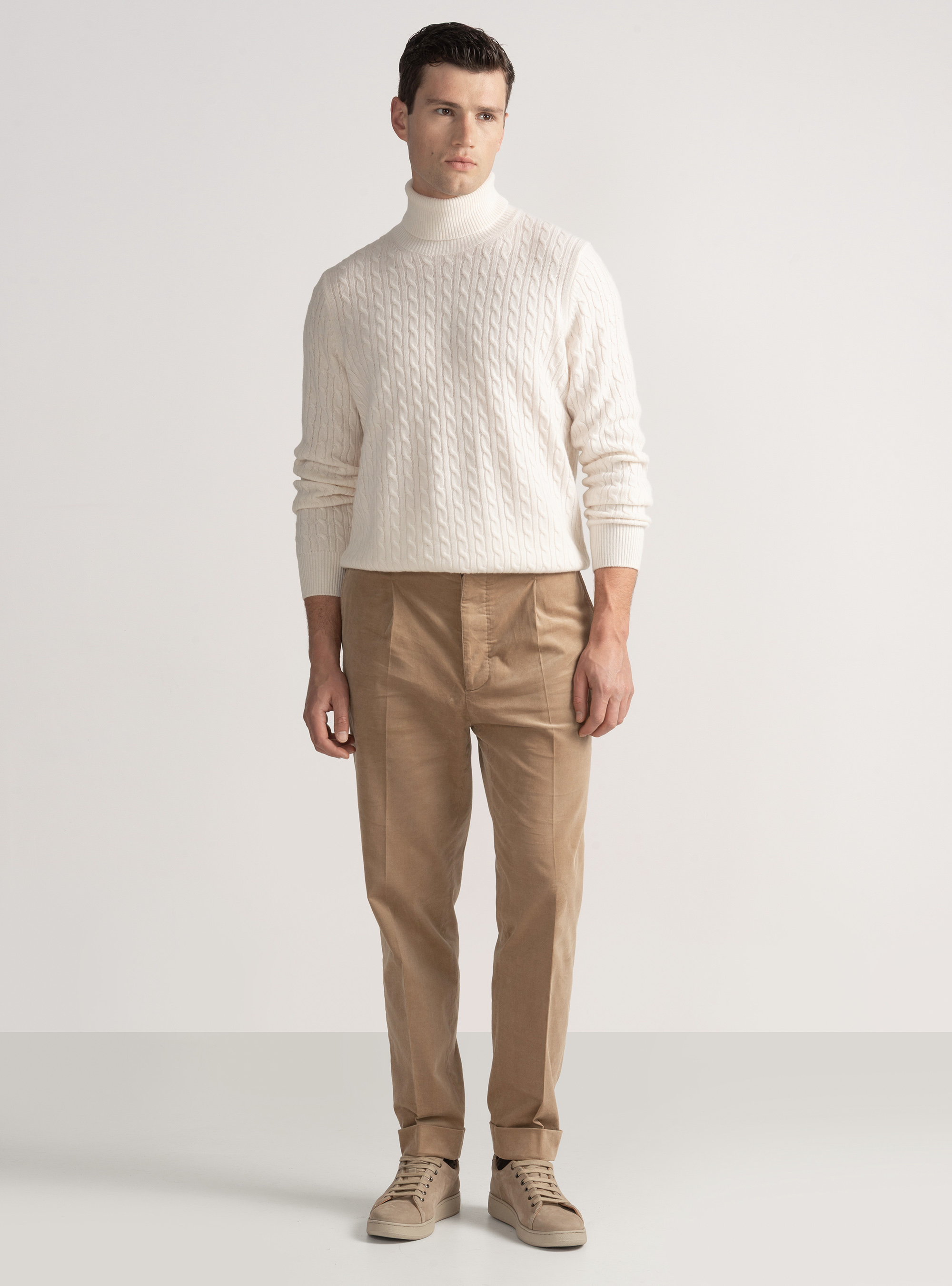 Pantaloni con elastico in velluto millerighe, SABBIA