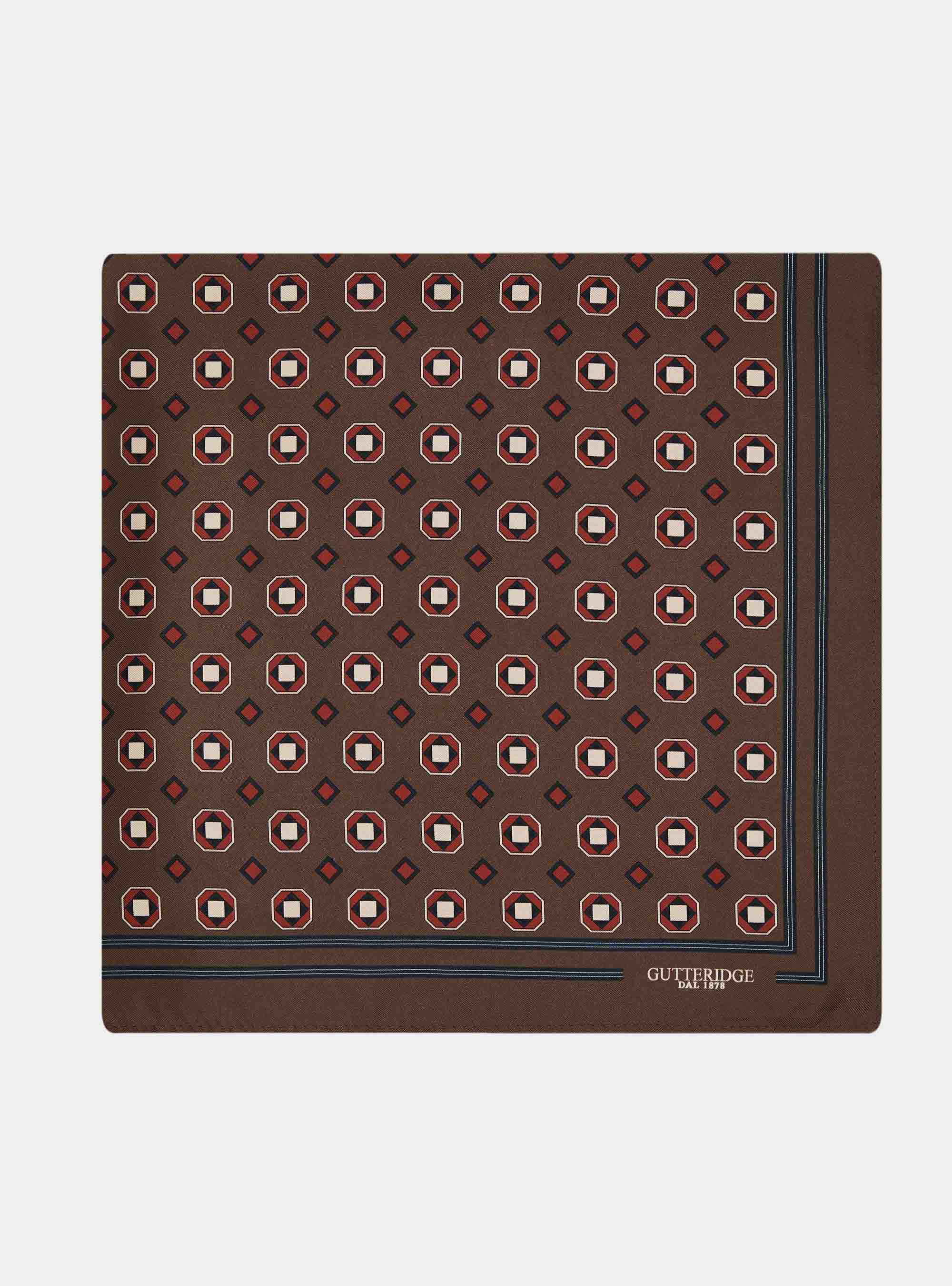 Foulard in seta stampa geometrica, MARRONE