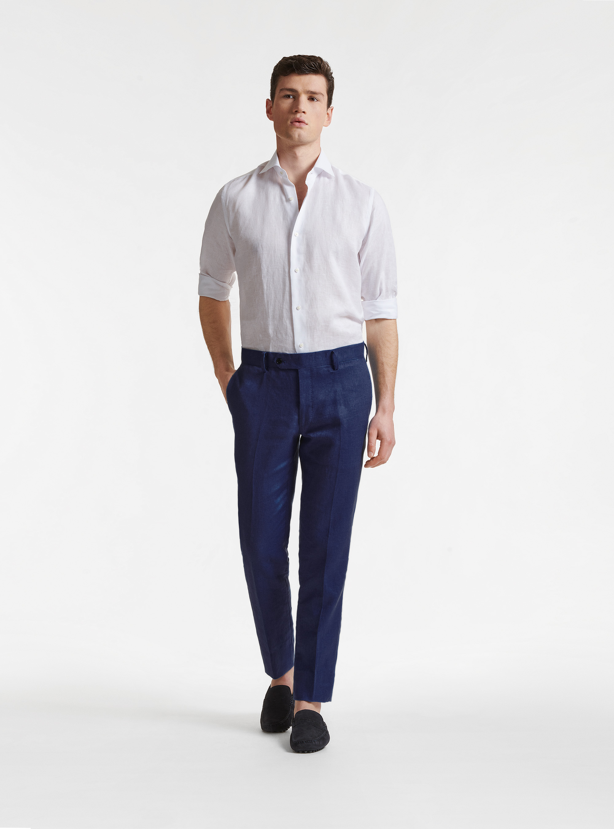 Pantaloni per abito in puro lino, BLU