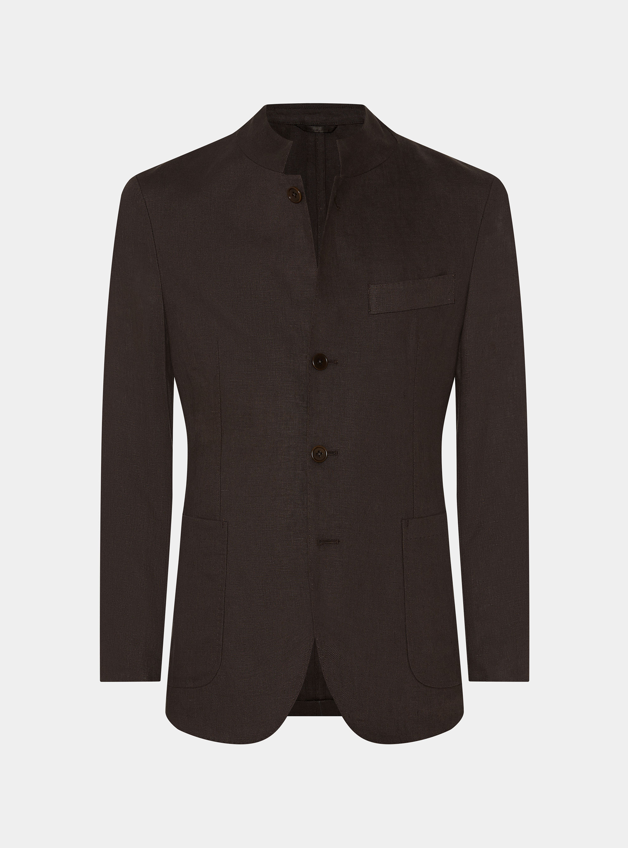 Giacca coreana in puro lino, MARRONE