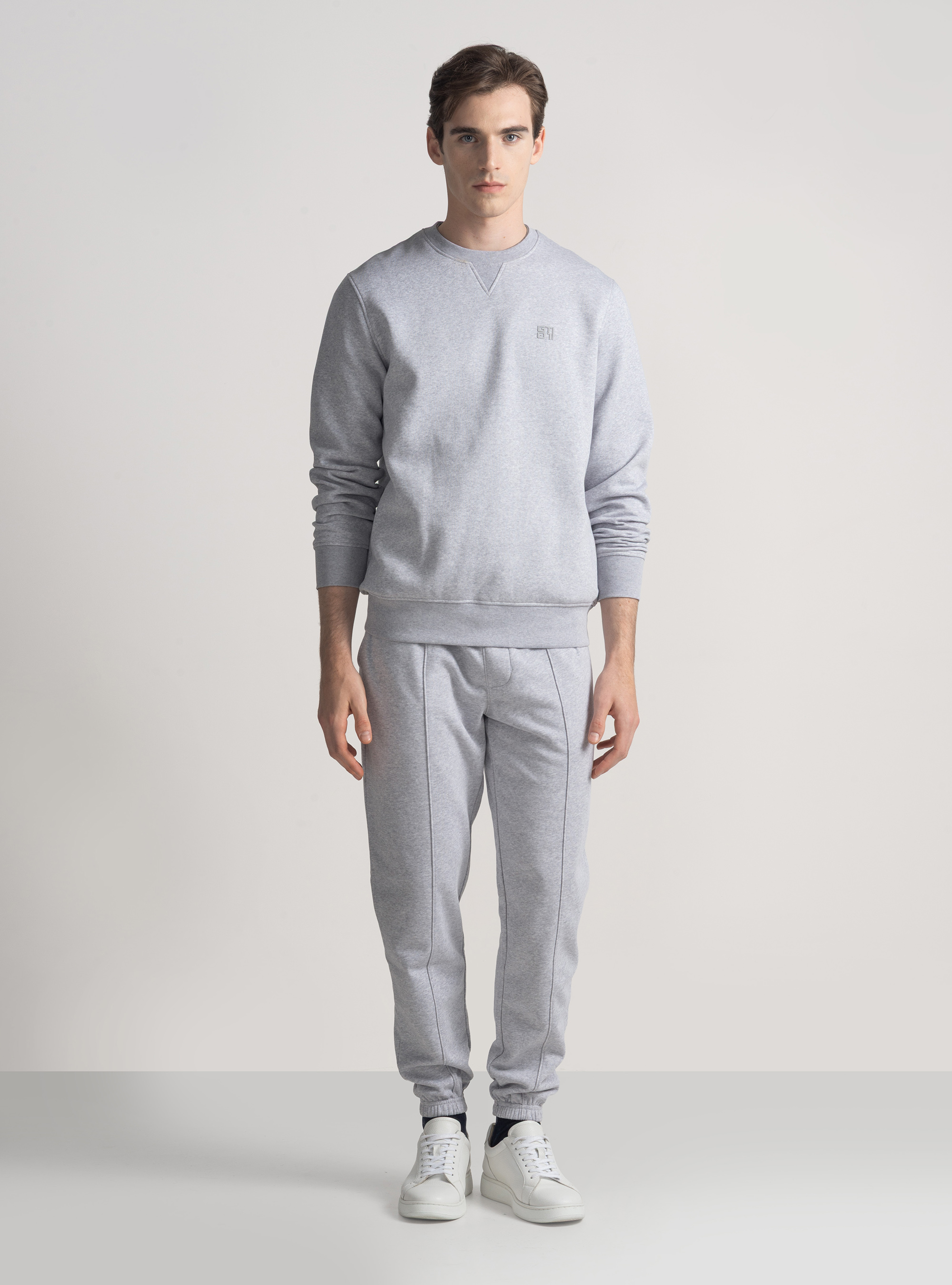 Felpa girocollo con logo gommato GT01, GRIGIO MELANGE 0151C