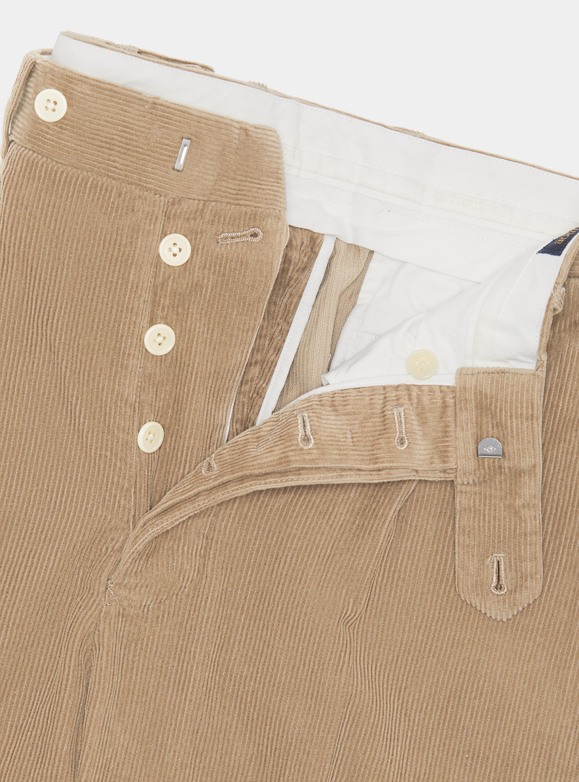 Pantaloni in velluto con pince e cinturino elastico, SABBIA