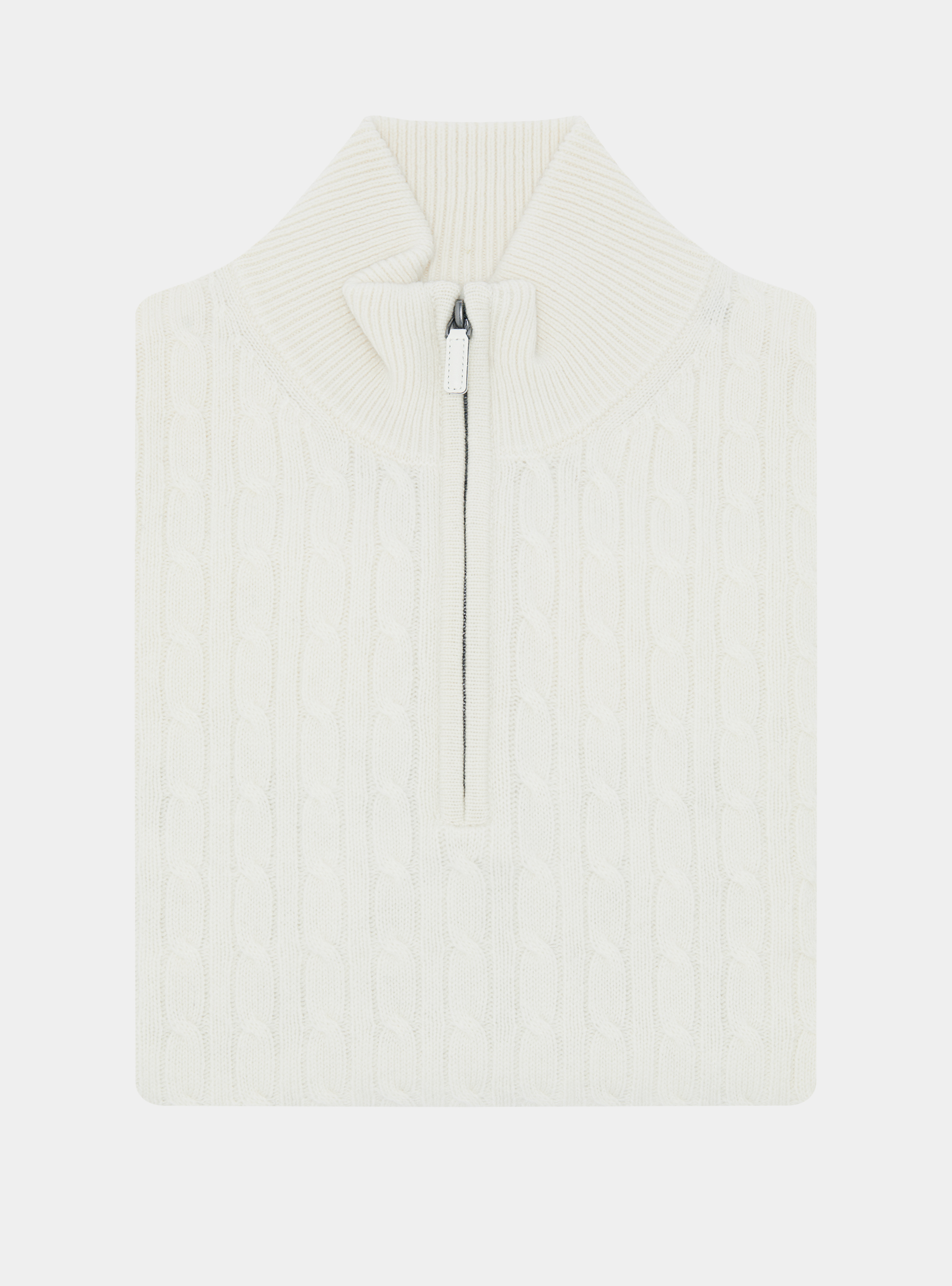 Maglia lupetto a trecce in lana e cashmere, BIANCO