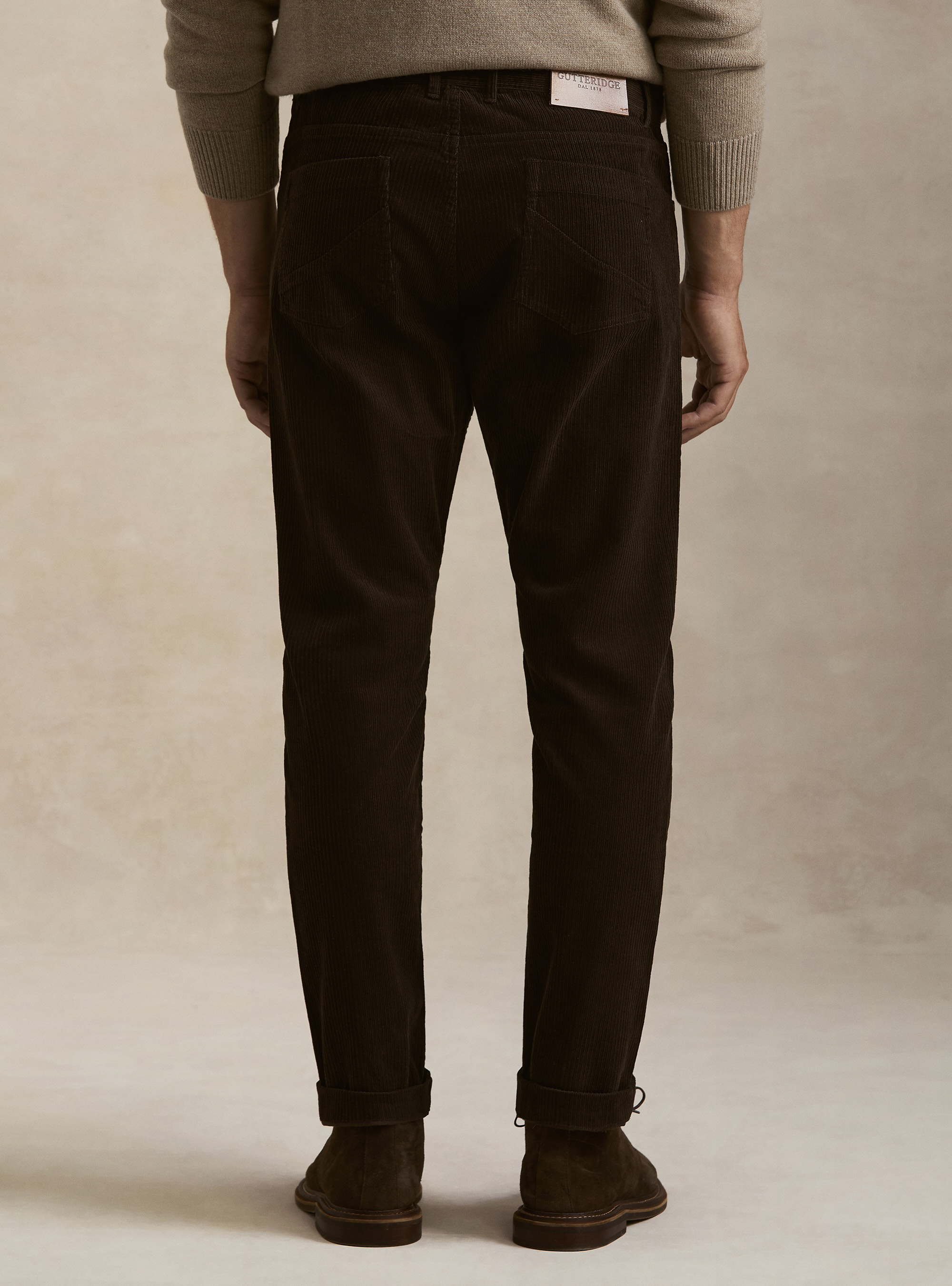 Pantaloni 5 tasche in velluto, MARRONE