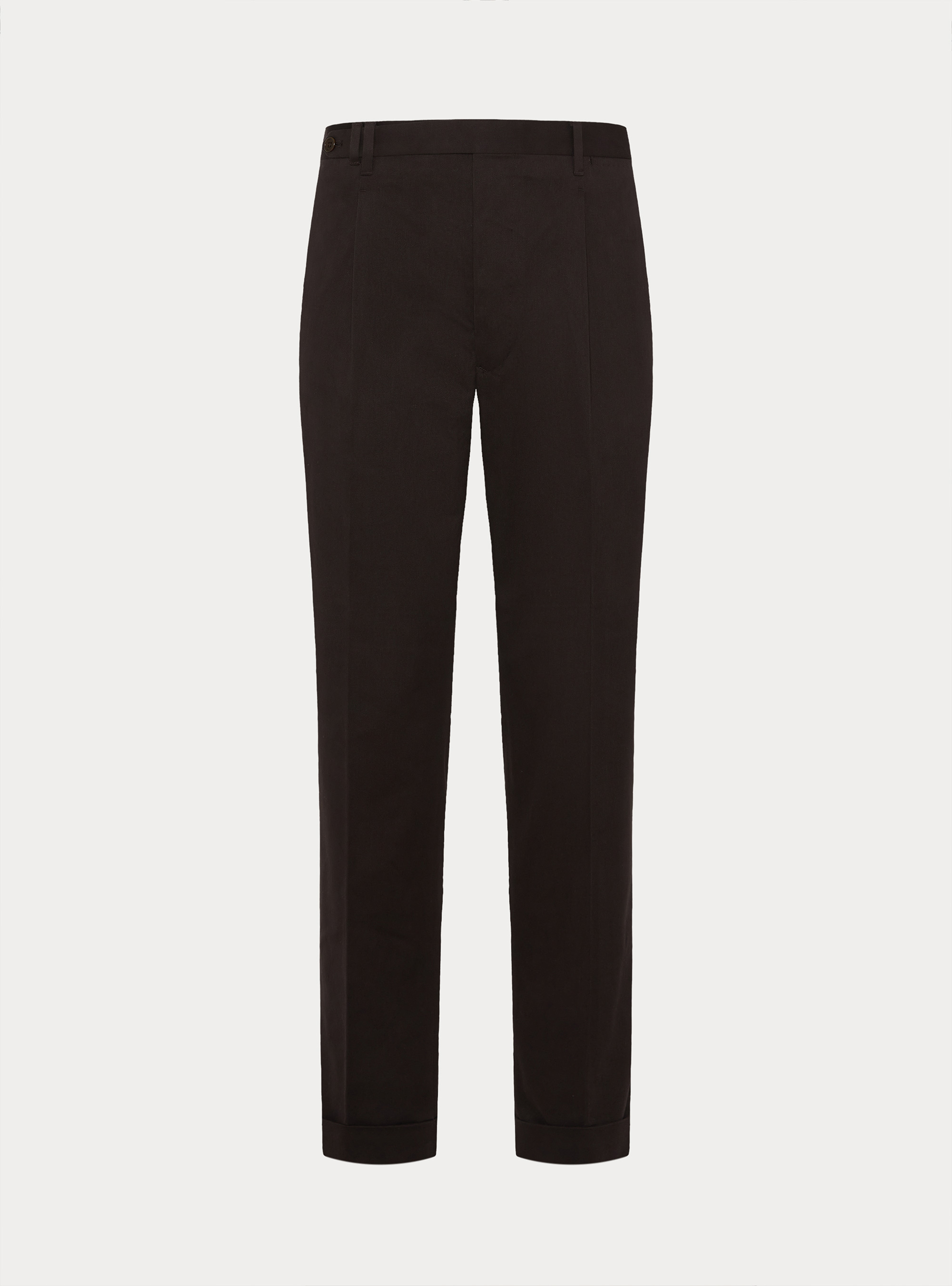 Pantaloni con pince in twill cotone e cashmere, MARRONE