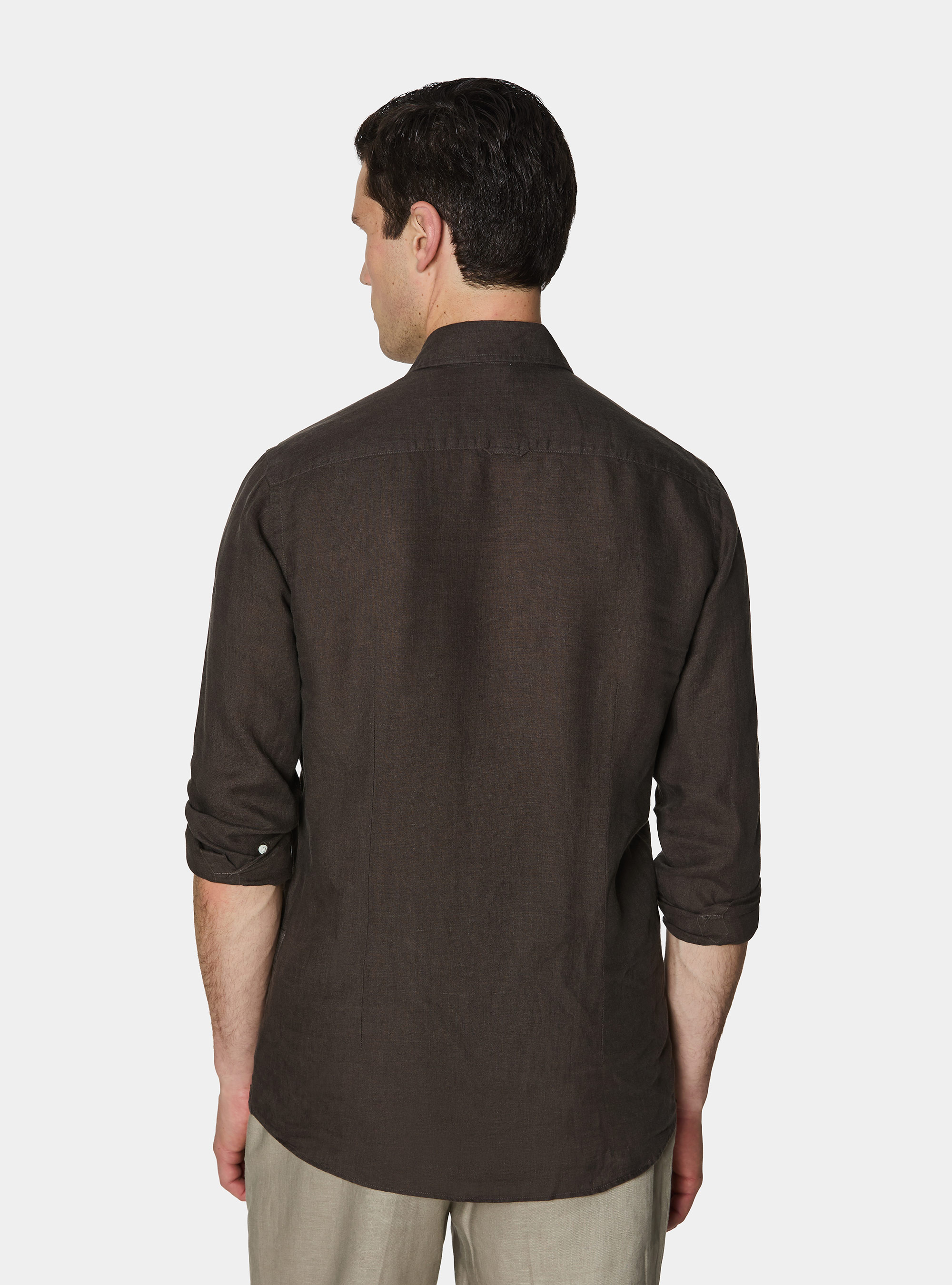 Camicia in puro lino, MARRONE