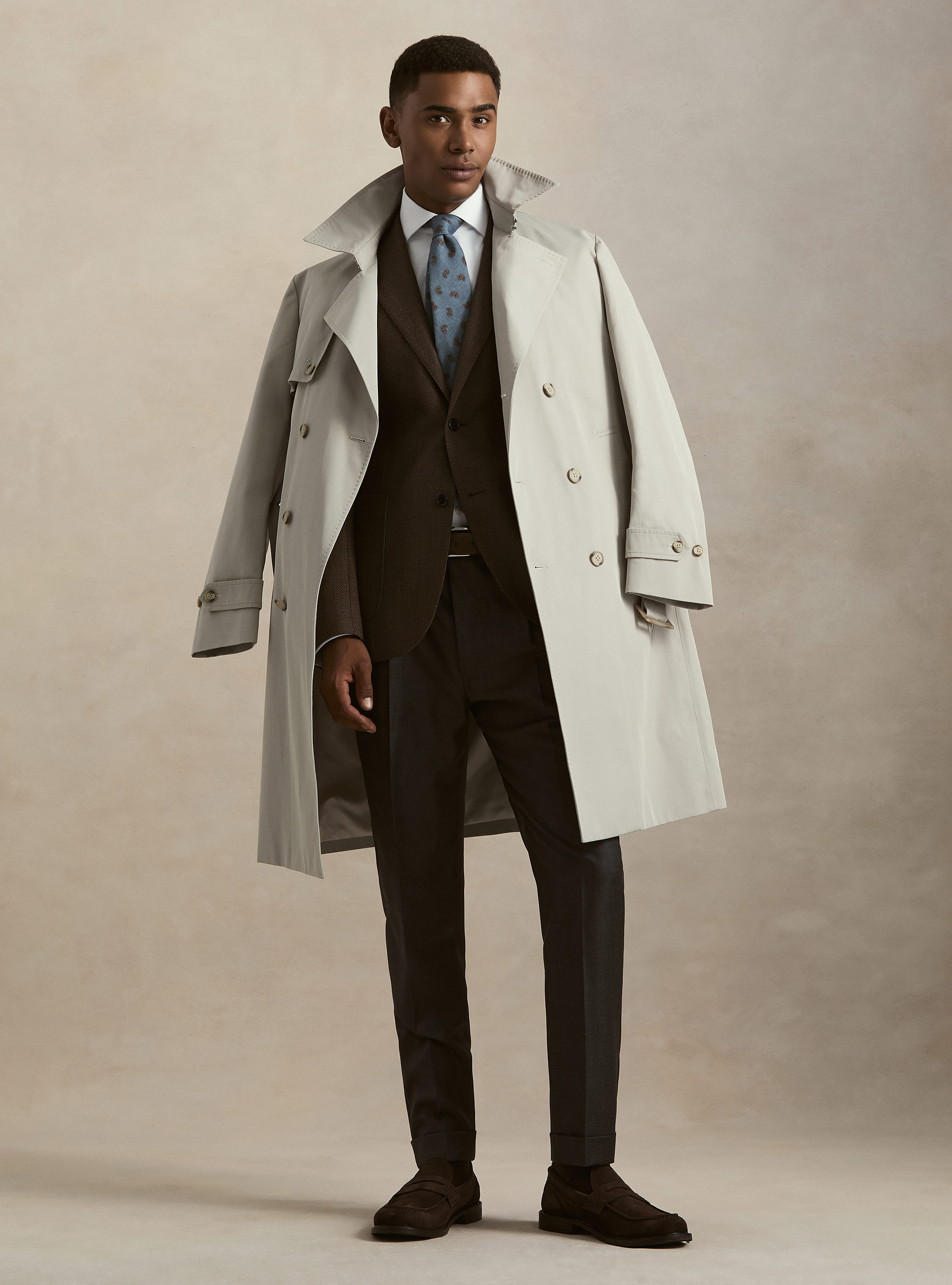 Trench doppiopetto in misto cotone, ECRU