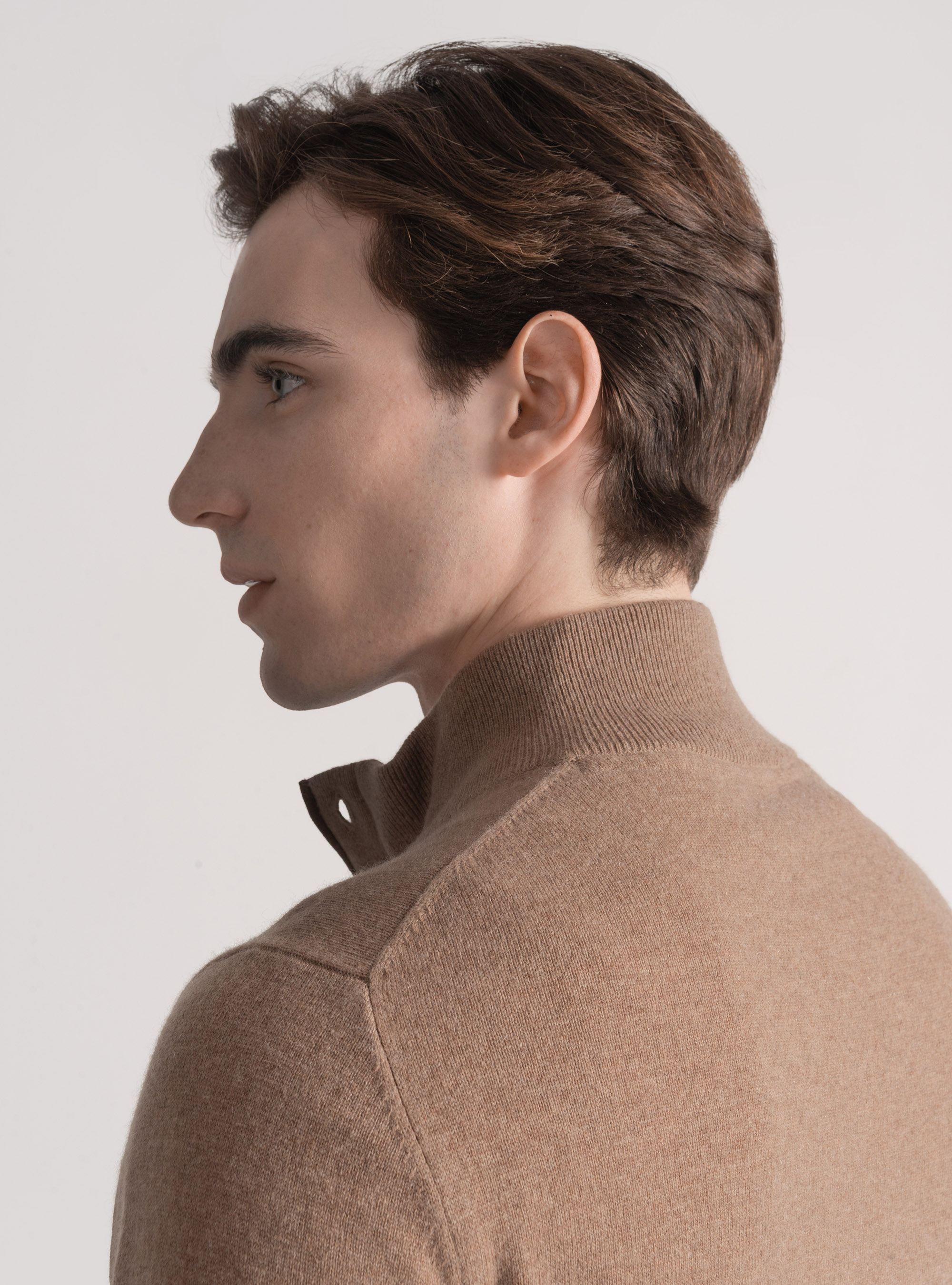 Maglia mezza zip in lana lambswool e cashmere, CAMMELLO 0570C