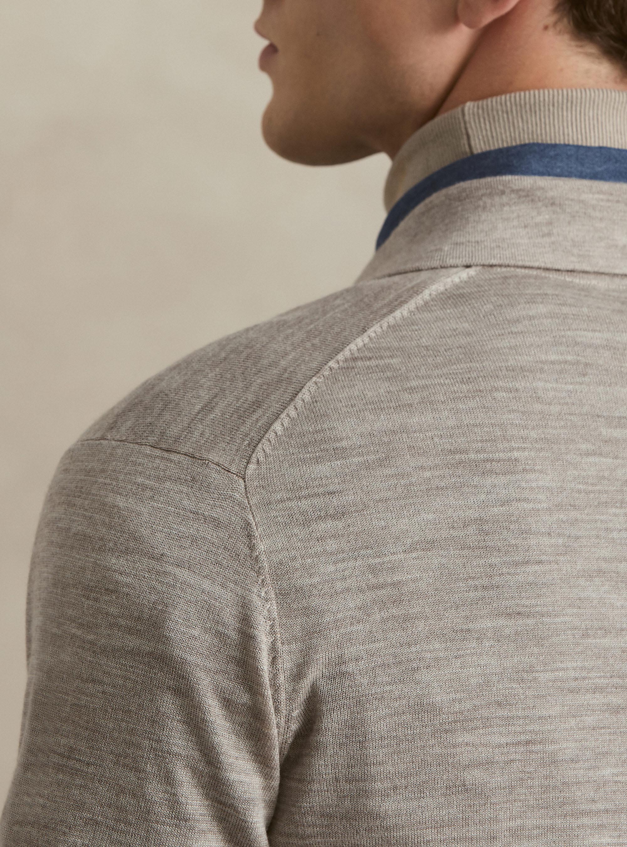 Polo camicia in maglia lana merino extrafine, SABBIA MELANGE 0564C