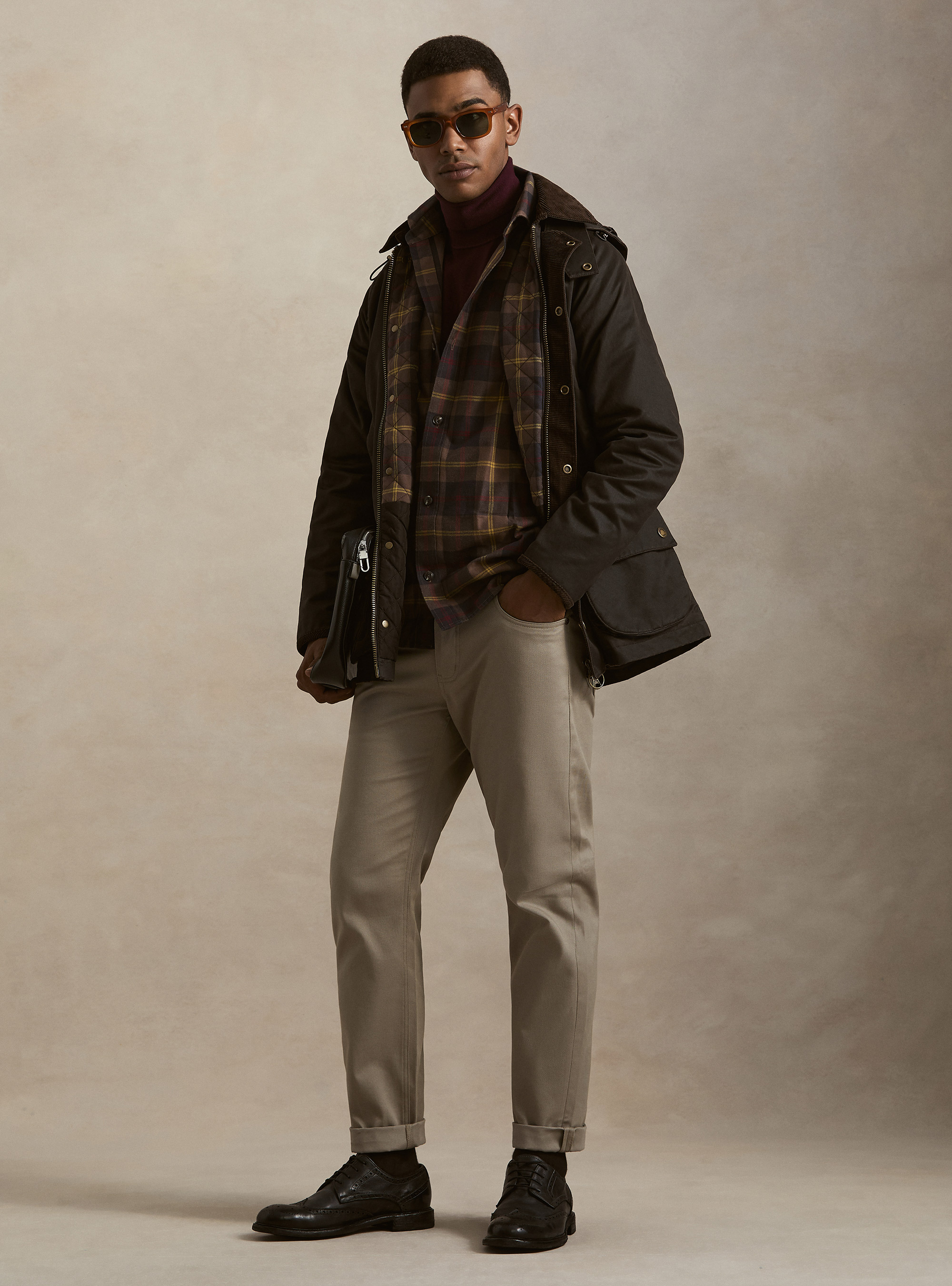 Giacca cerata in misto cotone, MARRONE