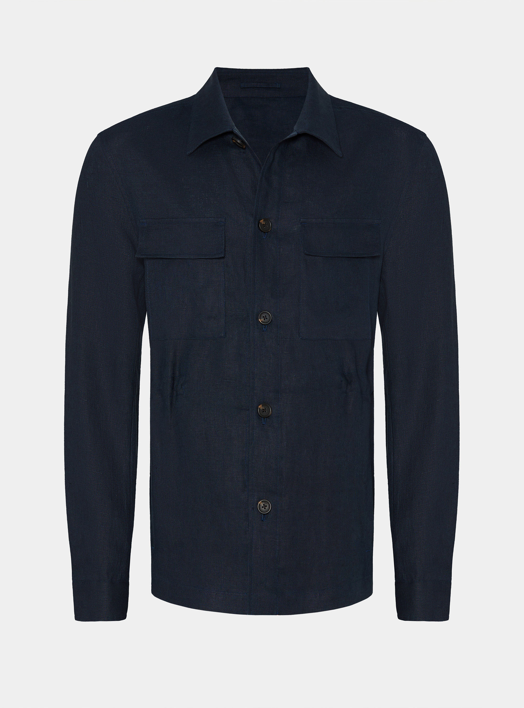 Giacca camicia in puro lino con coulisse, BLU NAVY