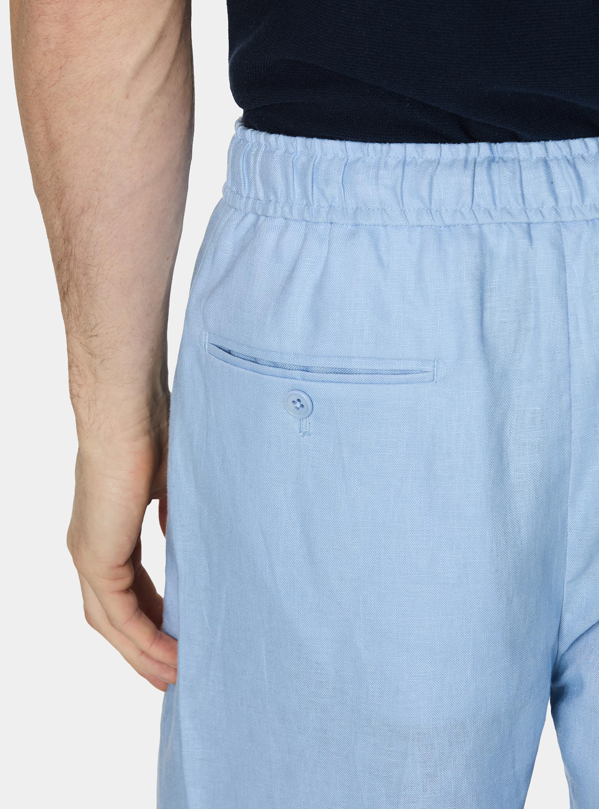 Bermuda in lino con coulisse, 0266C AZZURRO