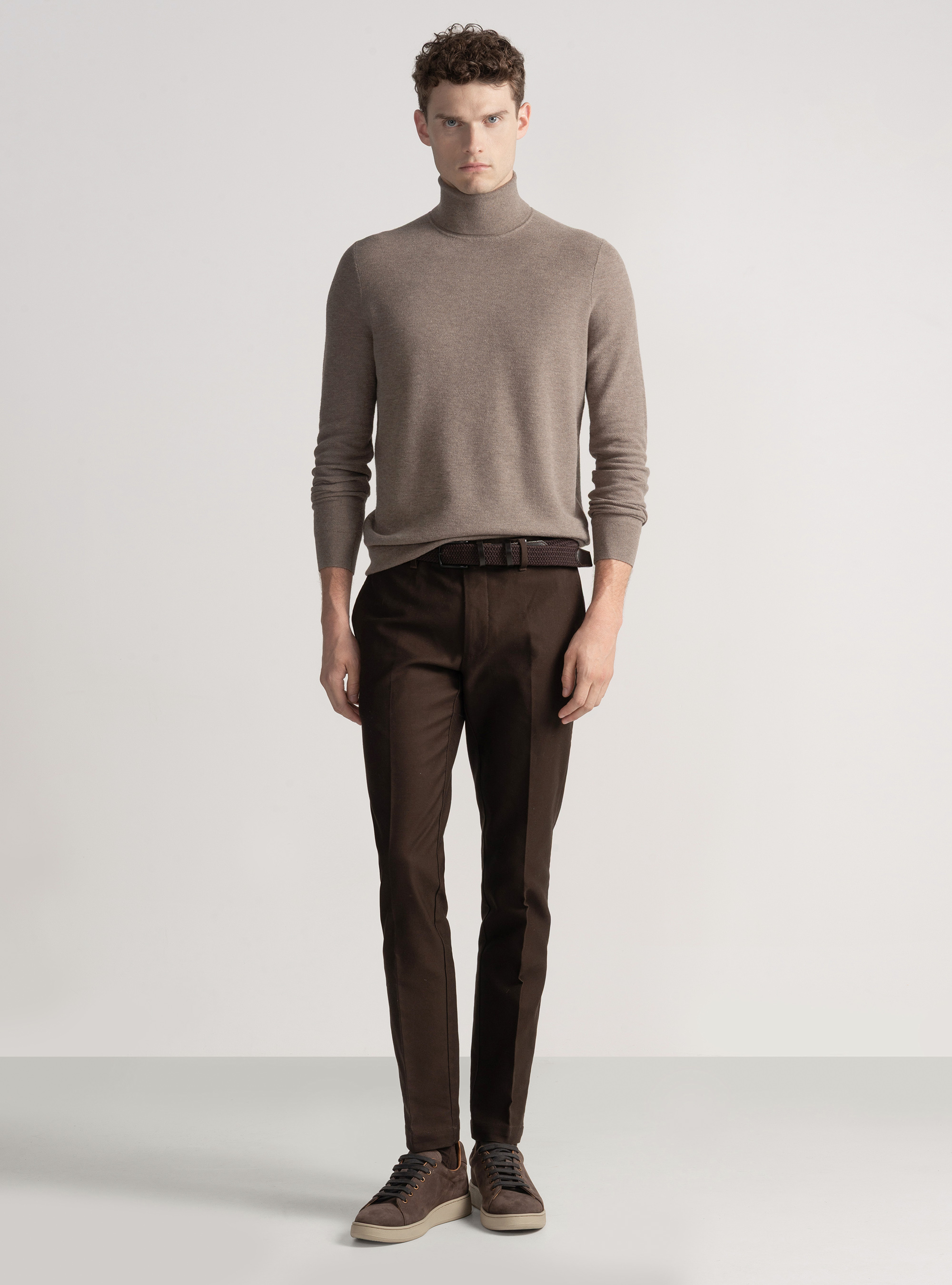 Dolcevita nido d'ape in cotone cashmere, FANGO