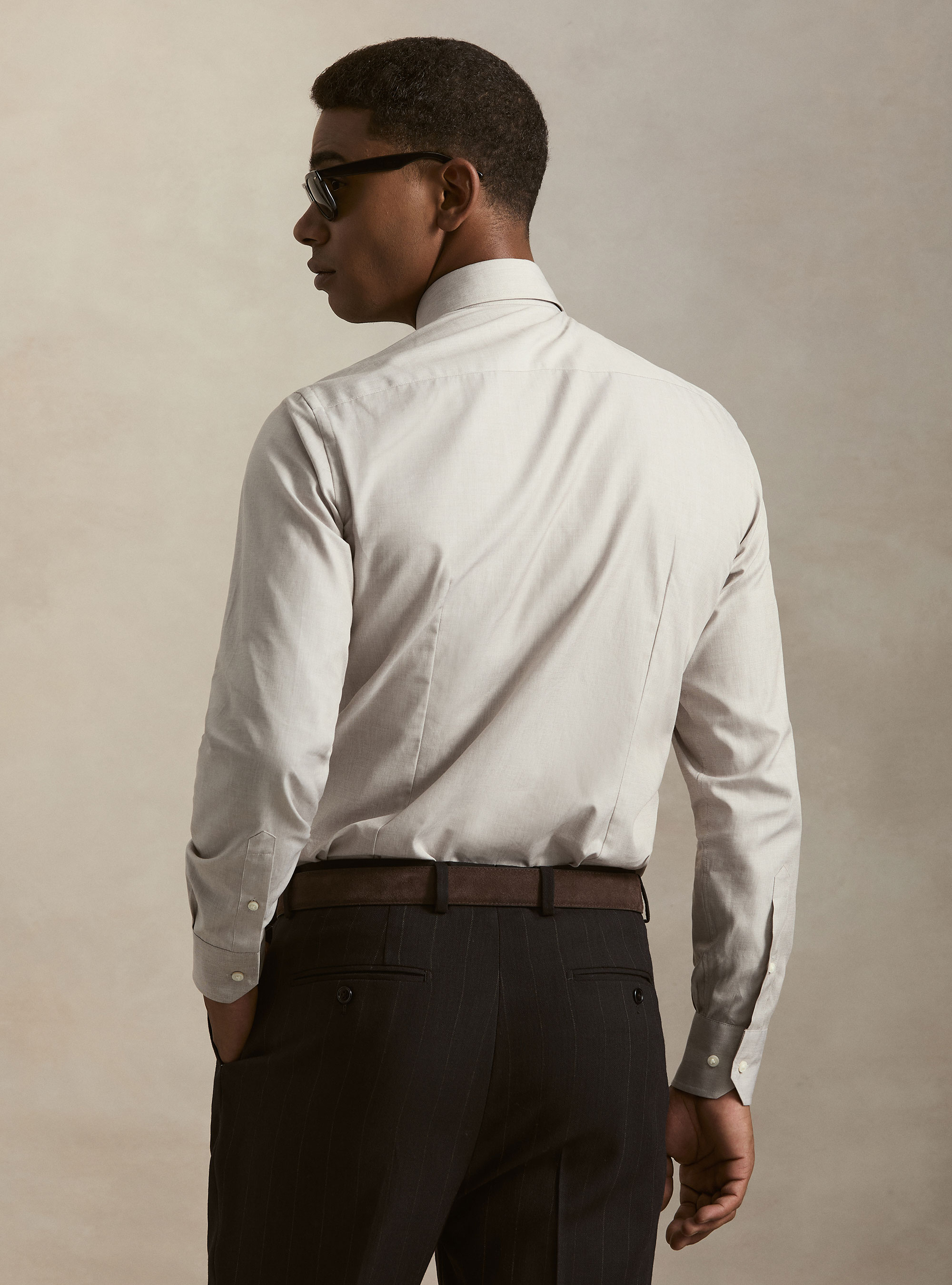 Camicia in cotone fil a fil, FANGO