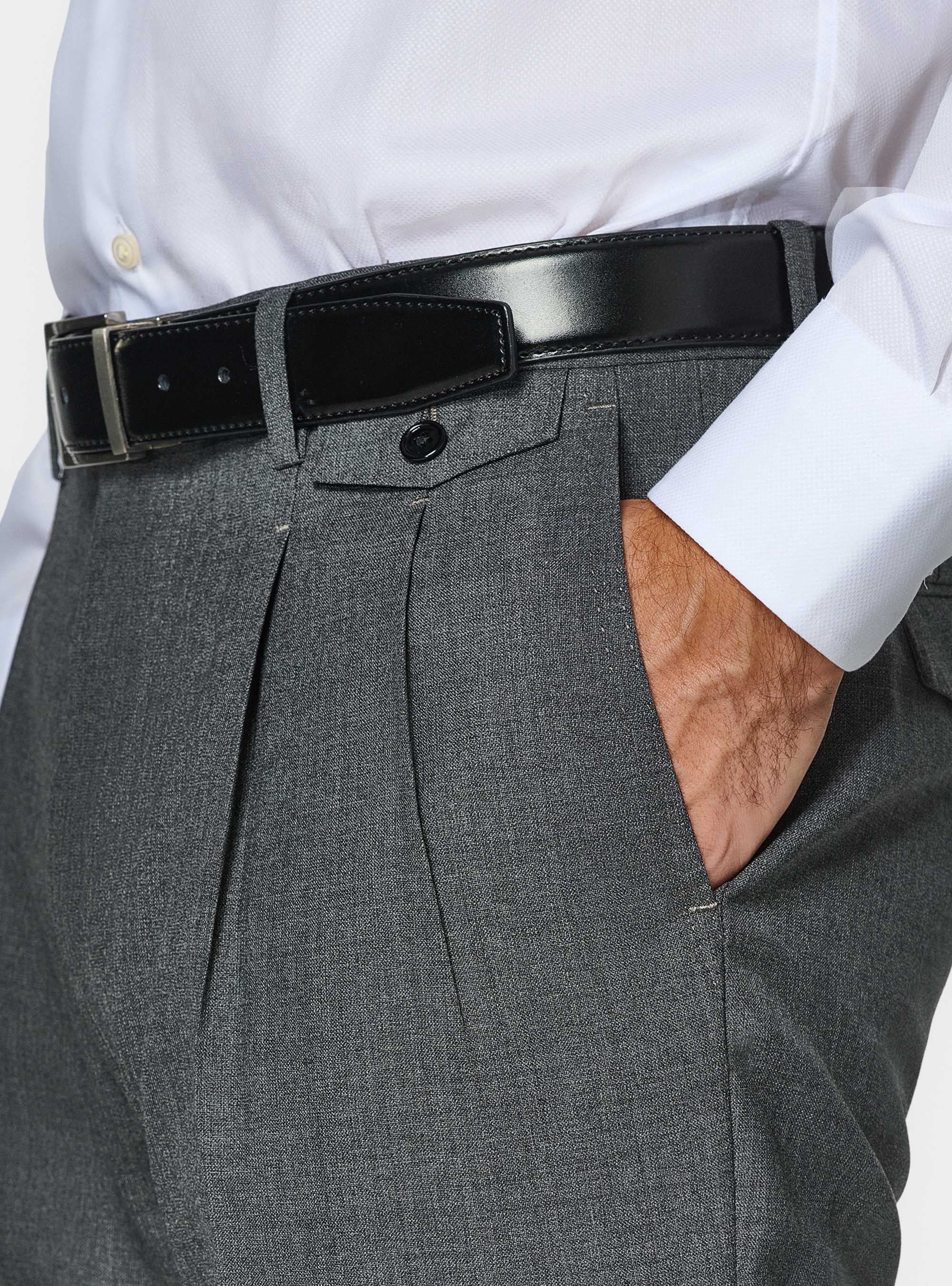 Pantaloni doppia pince in pura lana Vitale Barberis Canonico, ASFALTO 0112C