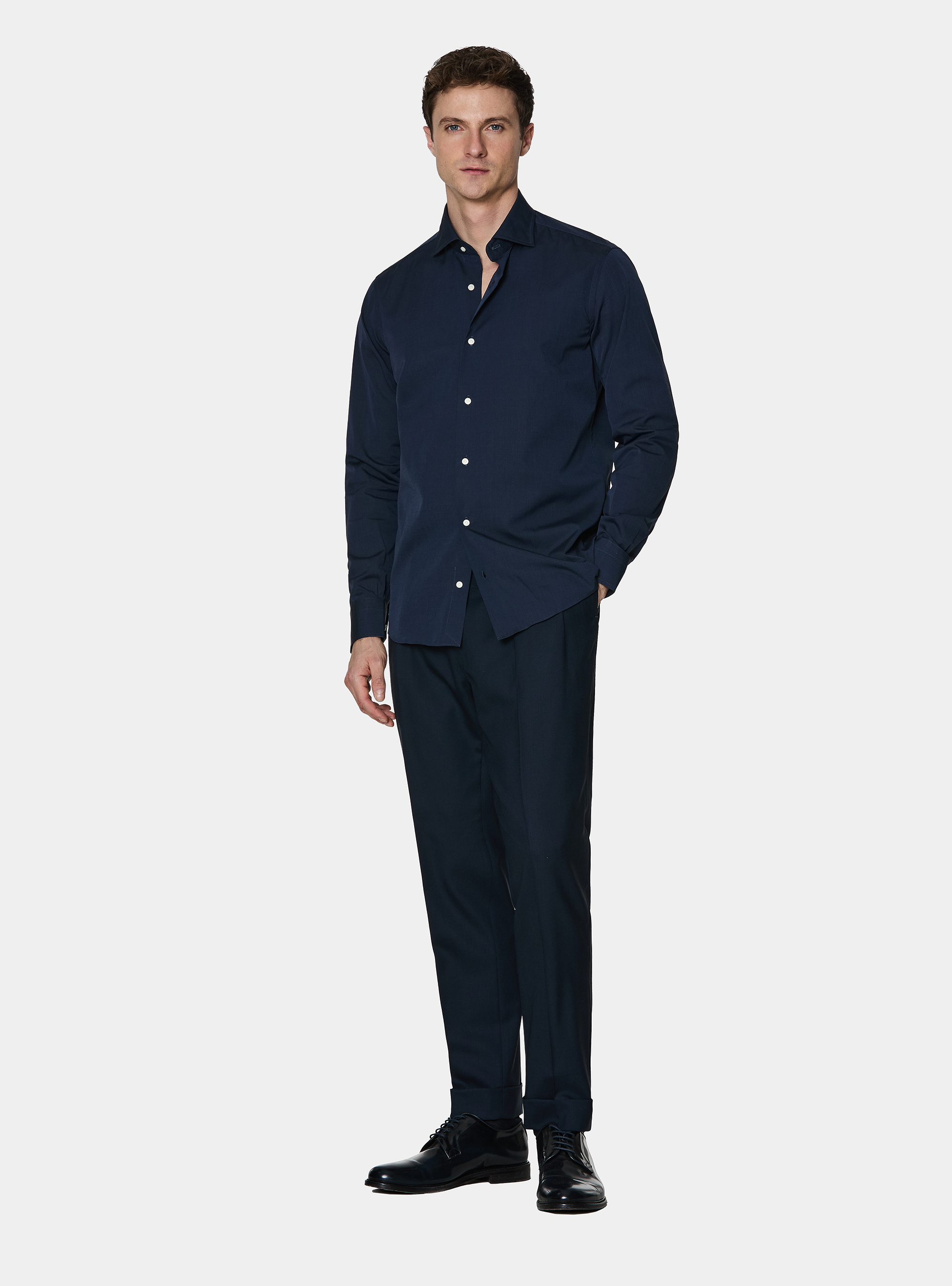 Camicia in cotone fil a fil, BLU NAVY