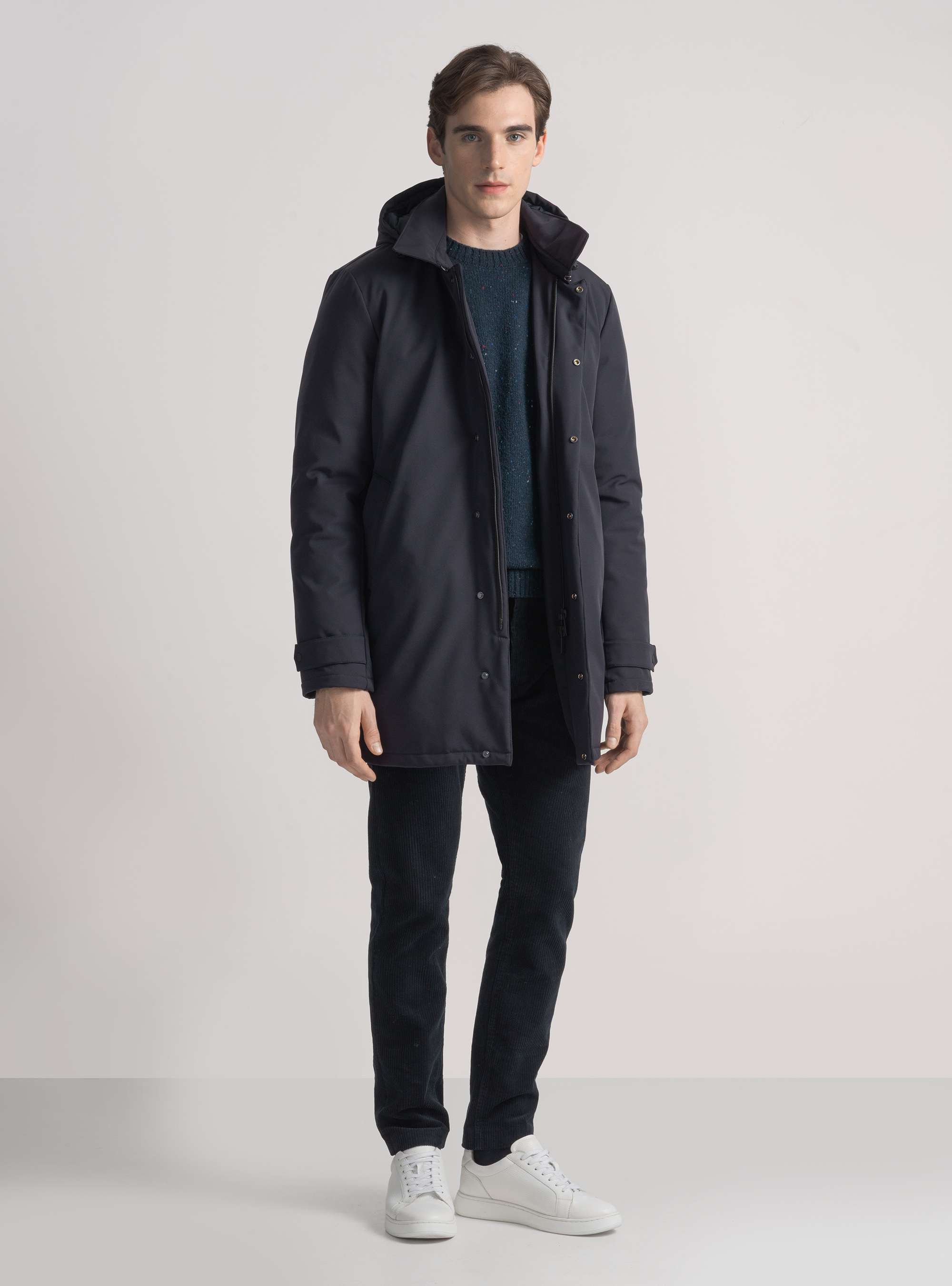 Parka tecnico con cappuccio, BLU NAVY