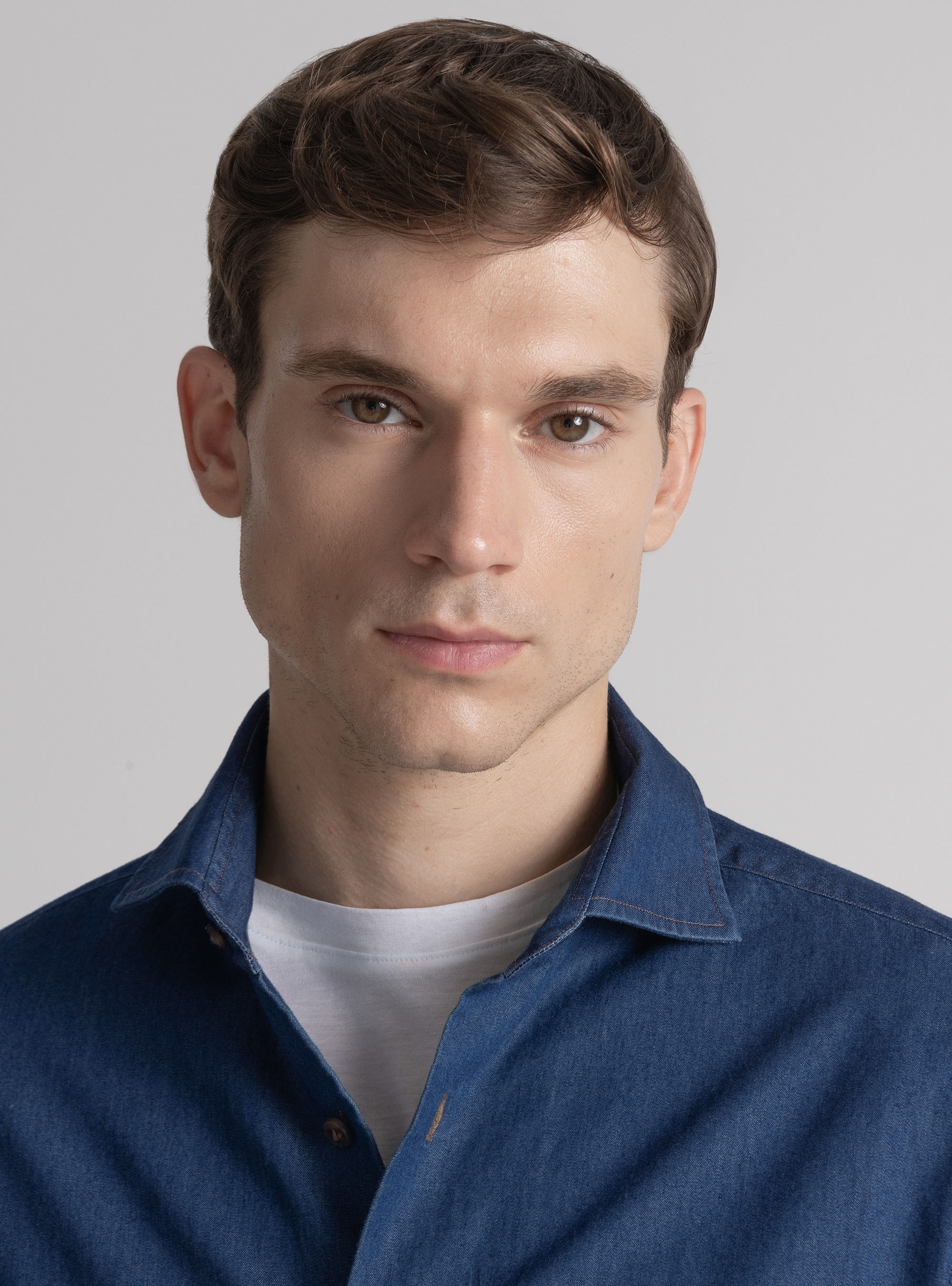Camicia in cotone chambray, BLU NAVY