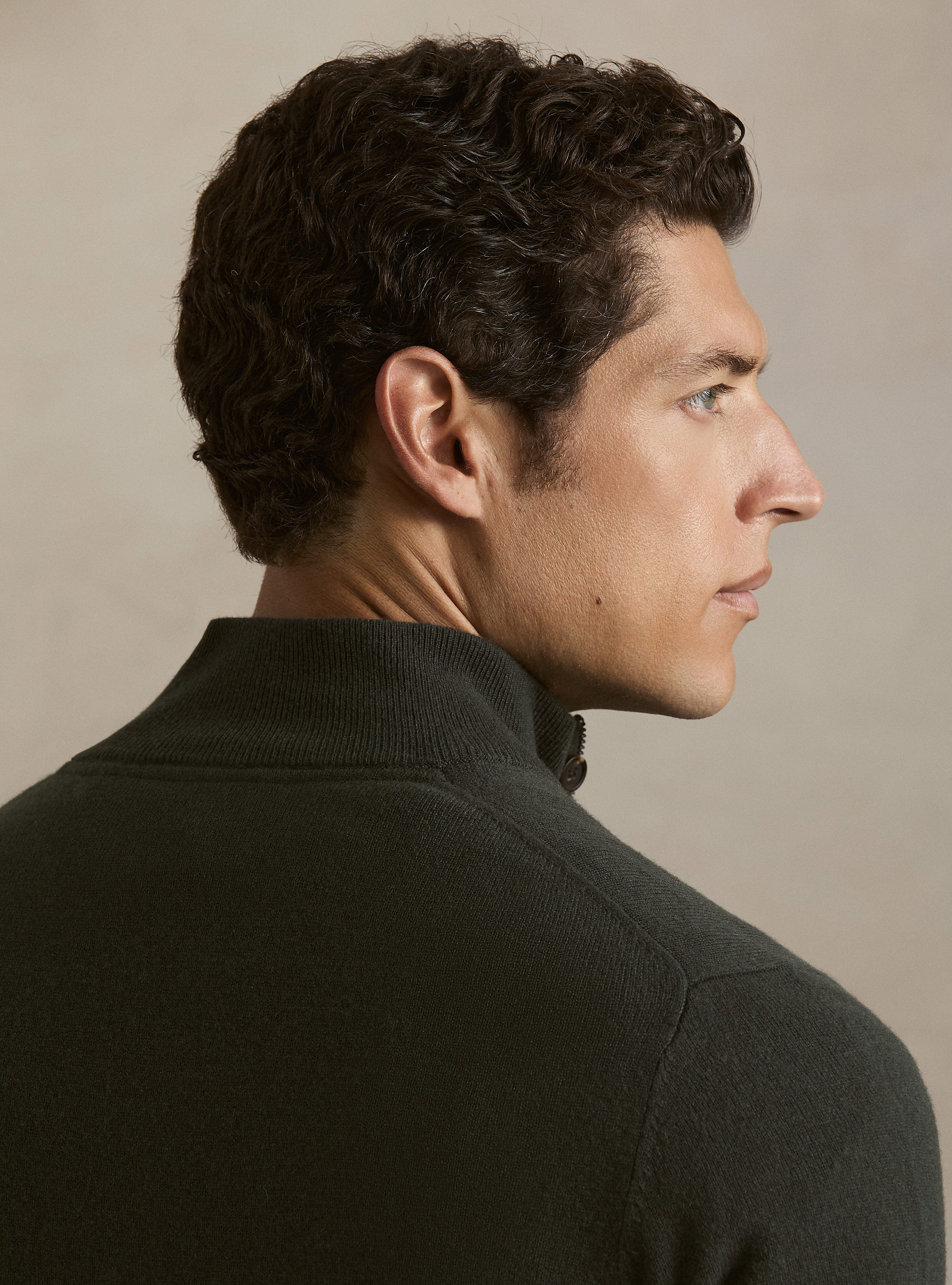 Maglia mezza zip in lana lambswool e cashmere, MILITARE 0609C
