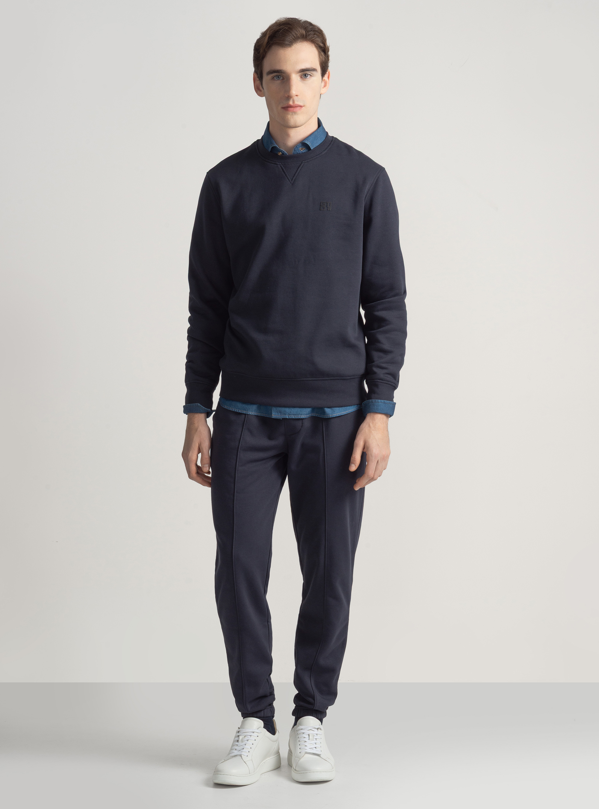 Felpa girocollo con logo gommato GT01, BLU NAVY