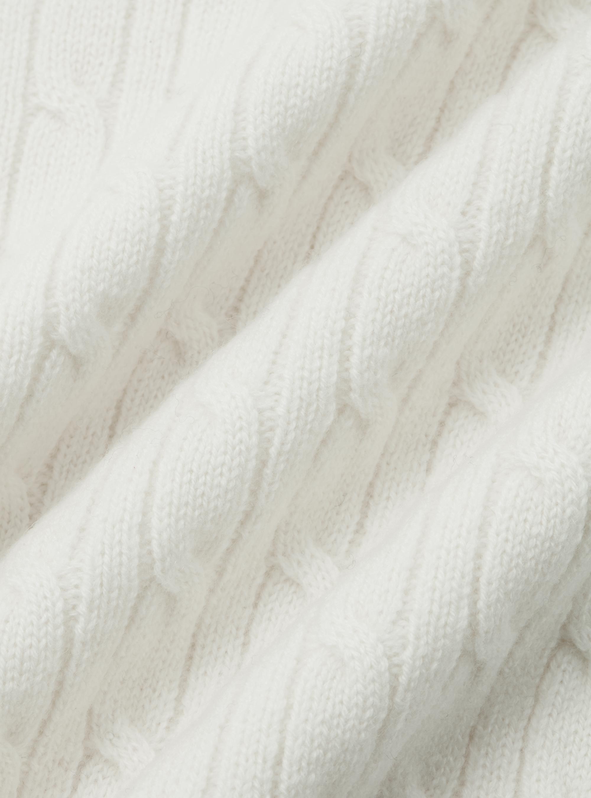 Maglia lupetto a trecce in lana e cashmere, BIANCO
